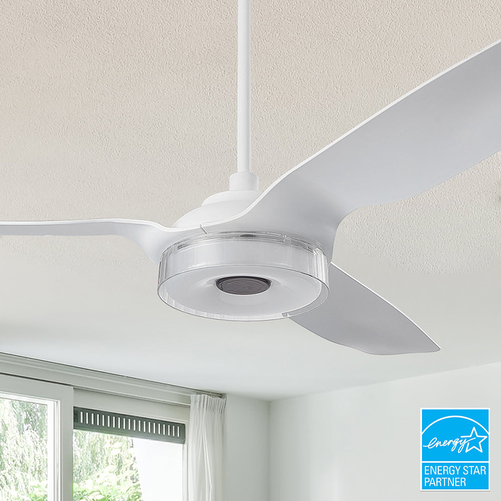 Icebreaker 56 inch smart fan delivers high and energy-efficient airflow in a sleek design. With dimmable integrated LED, 10-speed whisper-quiet DC motor, available remote, phone app, and voice integration control, and airfoils in classic white or black or clear, Icebreaker helps you enjoy your better life.
