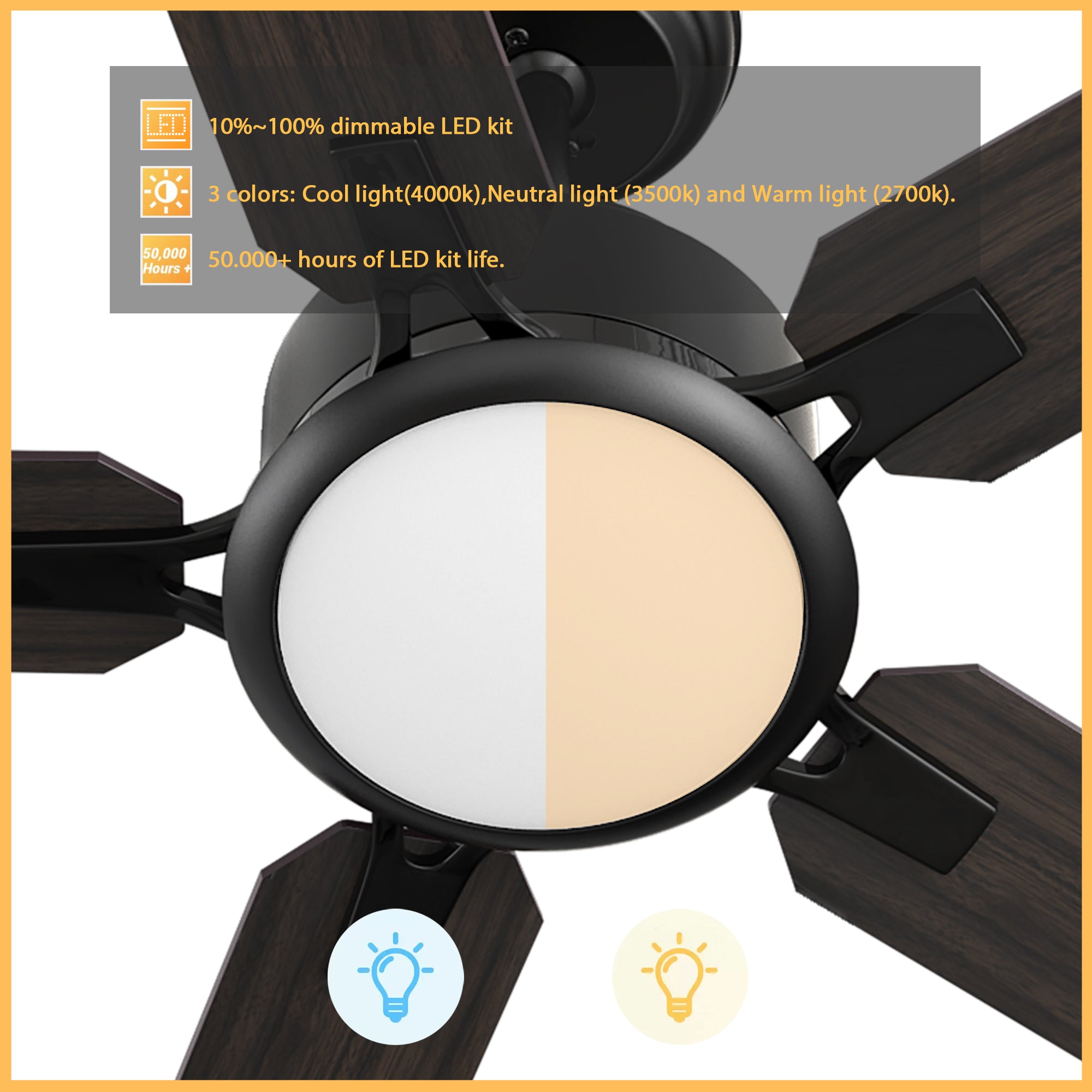 This Kyra 60" ceiling fan keeps your space cool, bright, and stylish. It is a soft modern masterpiece perfect for your large indoor living spaces. This ceiling fan is a simplicity designing with Black finish, use elegant Plywood blades and has an integrated 4000K LED cool light. The fan features Remote control to set fan preferences.