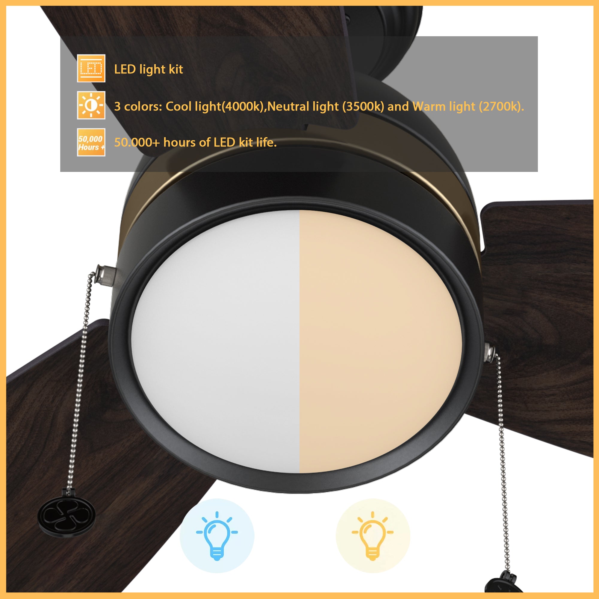 Illuminating elegance. Stylish lighting fixture integrated into the Carro Tesoro pull-chain ceiling fan. Provides a warm and inviting glow to any room.