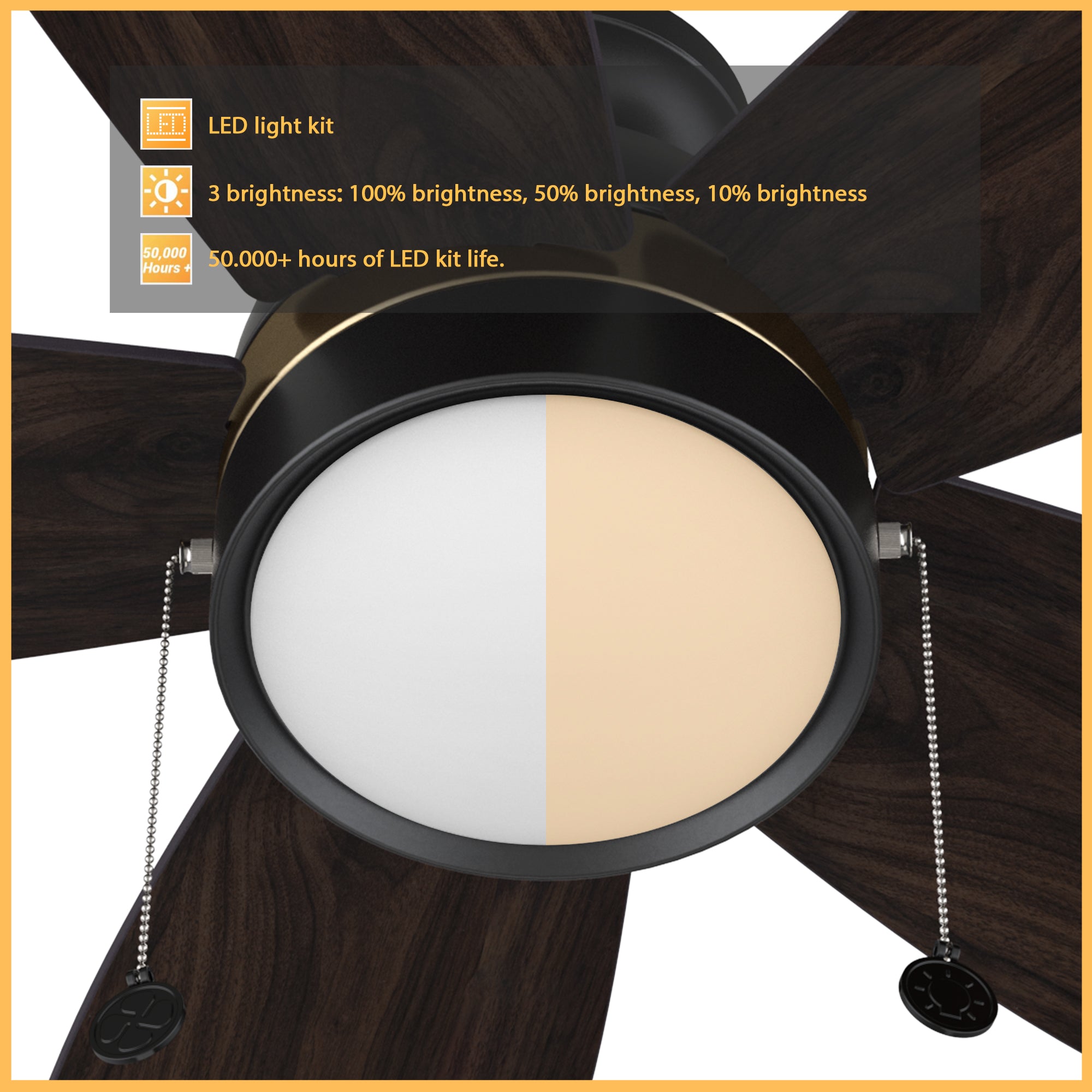 Carro low profile Treyton 52 inch pull chain ceiling fan with light delivers powerful airflow and elegant neutral lighting.