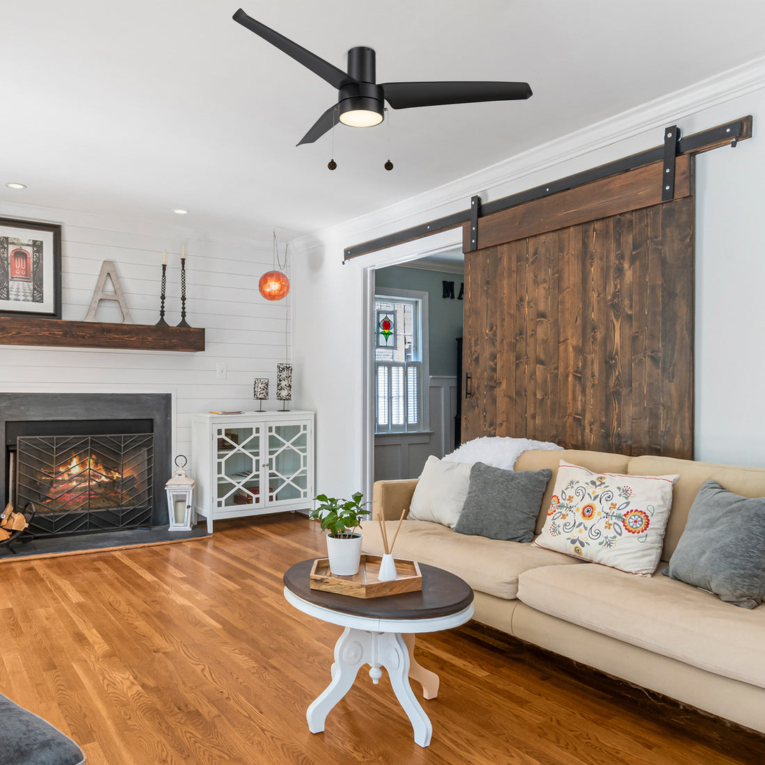 Smafan Carro Vesper 52 inch pull chain ceiling fan with lights perfect for large indoor living spaces.