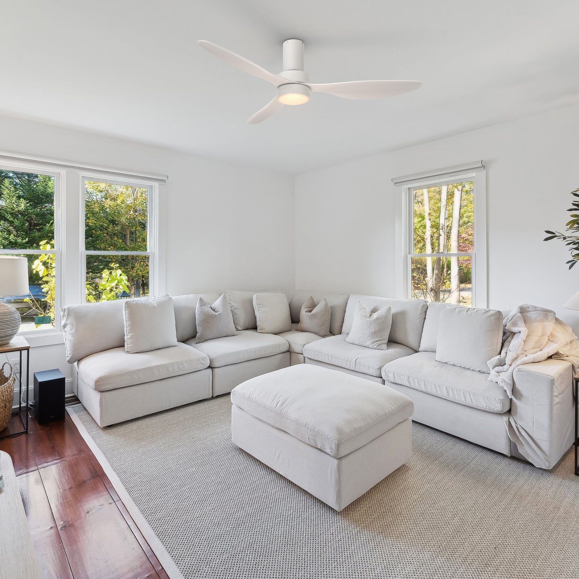 This Coleman 52" smart ceiling fan keeps your space cool, bright, and stylish. It is a soft modern masterpiece perfect for your indoor living spaces. This Wifi smart ceiling fan is a simplicity designing with white finish, use very strong ABS blades and has an integrated 5700K LED day light. The fan features Remote control, Wi-Fi apps, Siri Shortcut and Voice control technology (compatible with Amazon Alexa and Google Home Assistant ) to set fan preferences.