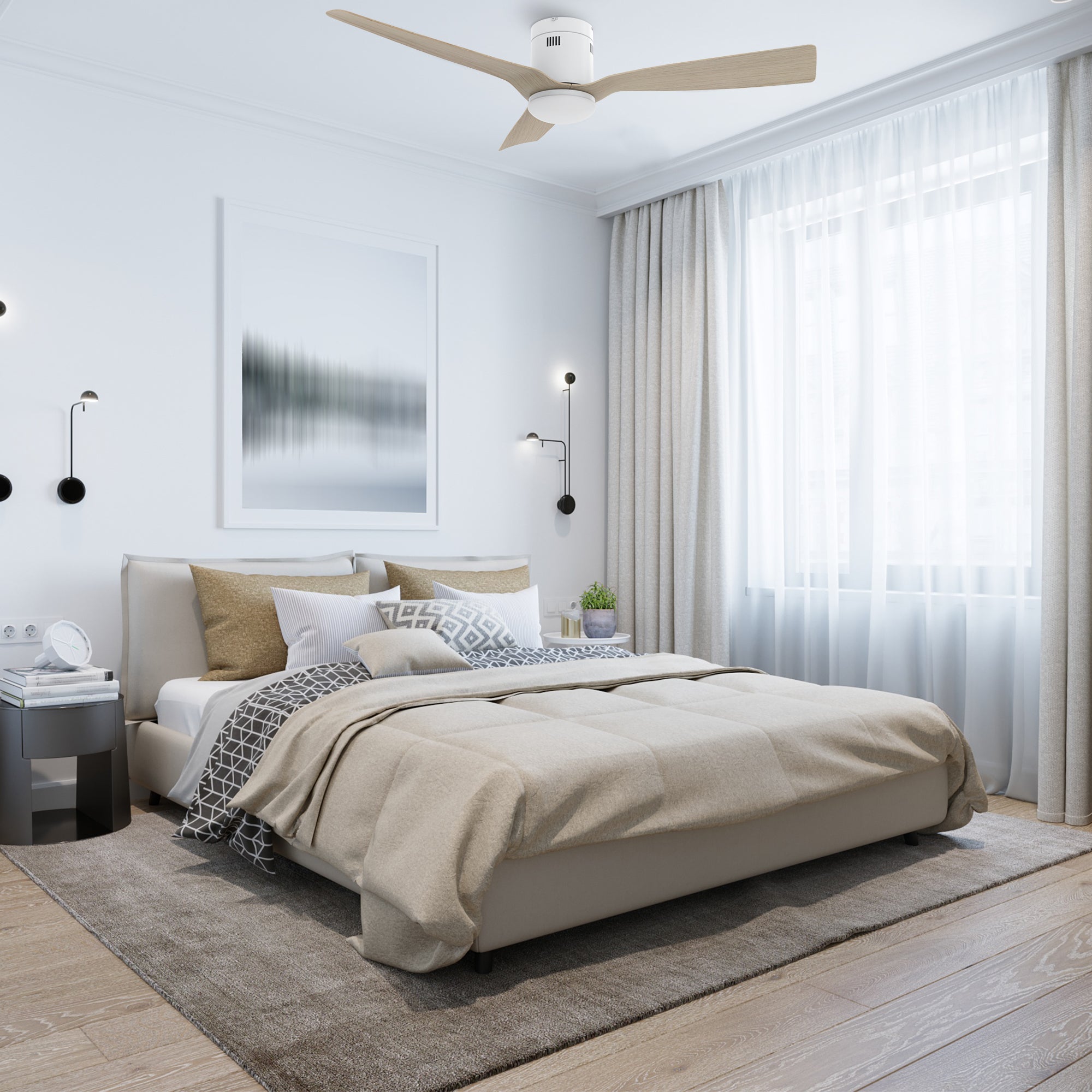 Smafan Elite Smart Ceiling Fan is compatible with Alexa, Siri, Google Assistant, smart app. It will bring a modern touch to your home décor. Elegant, quietness, and energy saving are some of its advantages. Available for outdoor/indoor use.