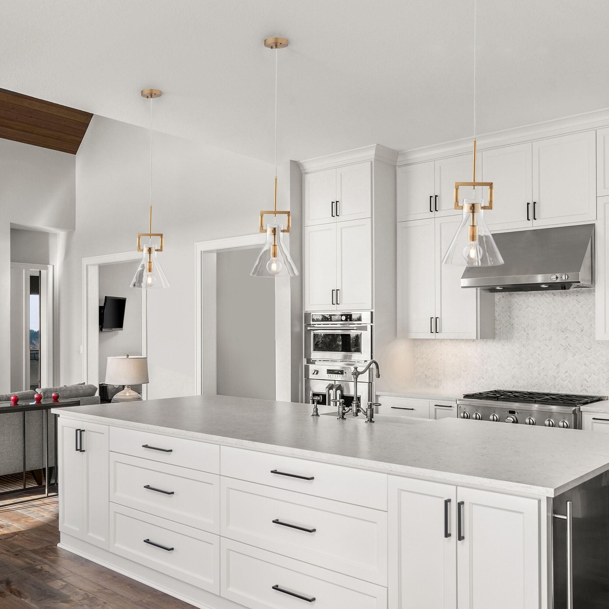 Modern and sleek, this charming single light pendant offers an understated, yet unique design statement. Featuring a geometric design, the silver finish clear class shade emits a soft, inviting glow. The glass shade is held by a stylish open metal square. A perfect design style that blends easily with a variety of home interior style.riety of home interior style.
