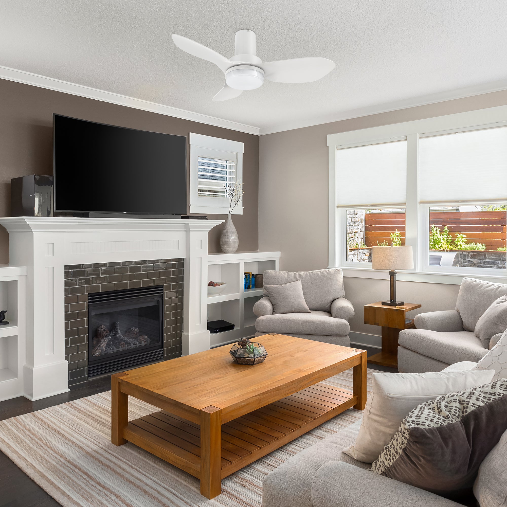 No space is too small for the Nefyn 36/45 inches flush mount ceiling fan! Designed with a compact exterior, a flush mount, an advanced DC motor, and luminous LED lighting. The Nefyn remote control ceiling fan is available in a black or white finish to contrast elegantly or blend seamlessly into the decor of your preference.
