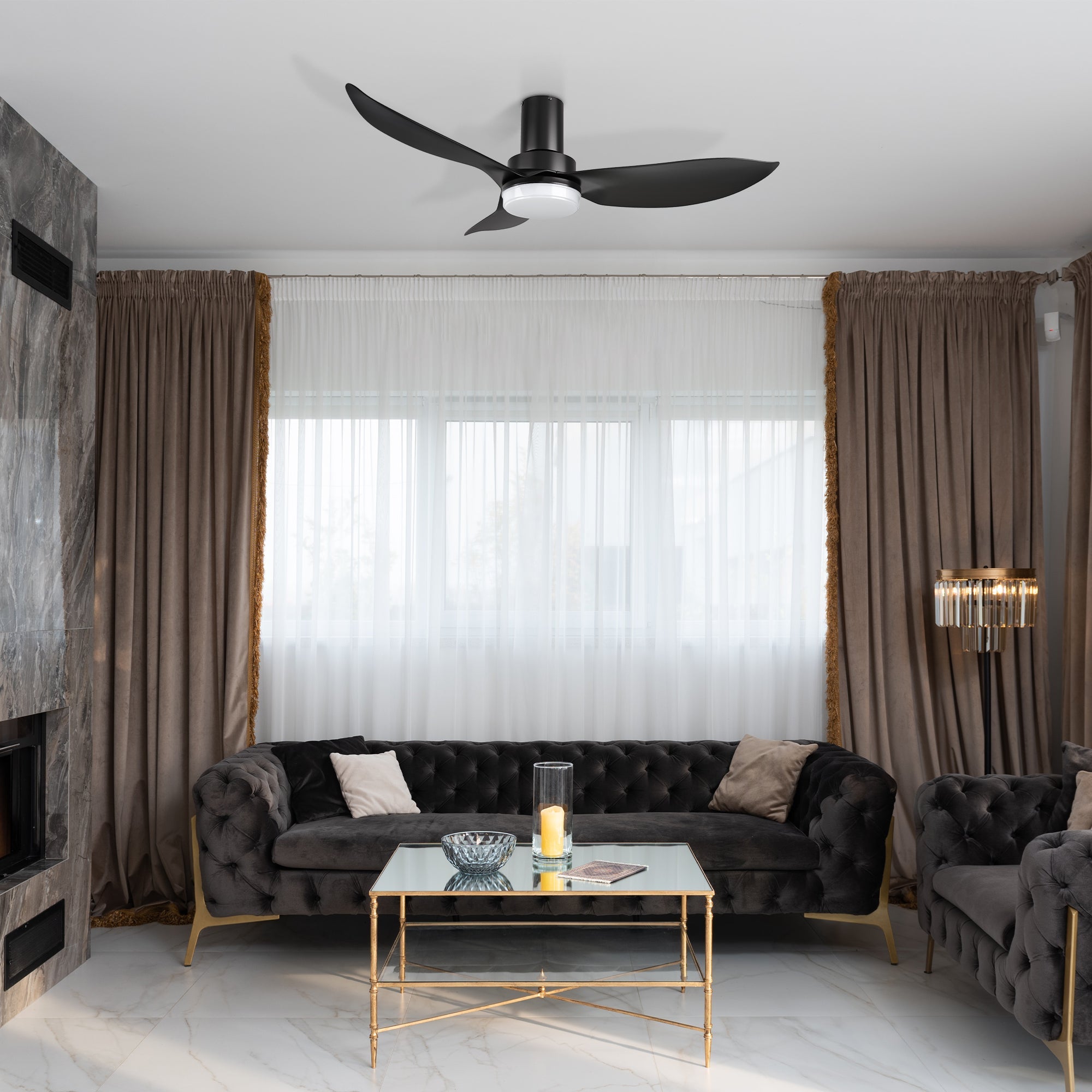 The Nefyn 45 inches flush mount ceiling fan is perfectly suitable for even the smallest spaces! With its compact design, flush mount capability, advanced DC motor, and radiant LED lighting, this Nefyn remote control ceiling fan is available in either black or white, allowing you to effortlessly match or complement your preferred decor style.