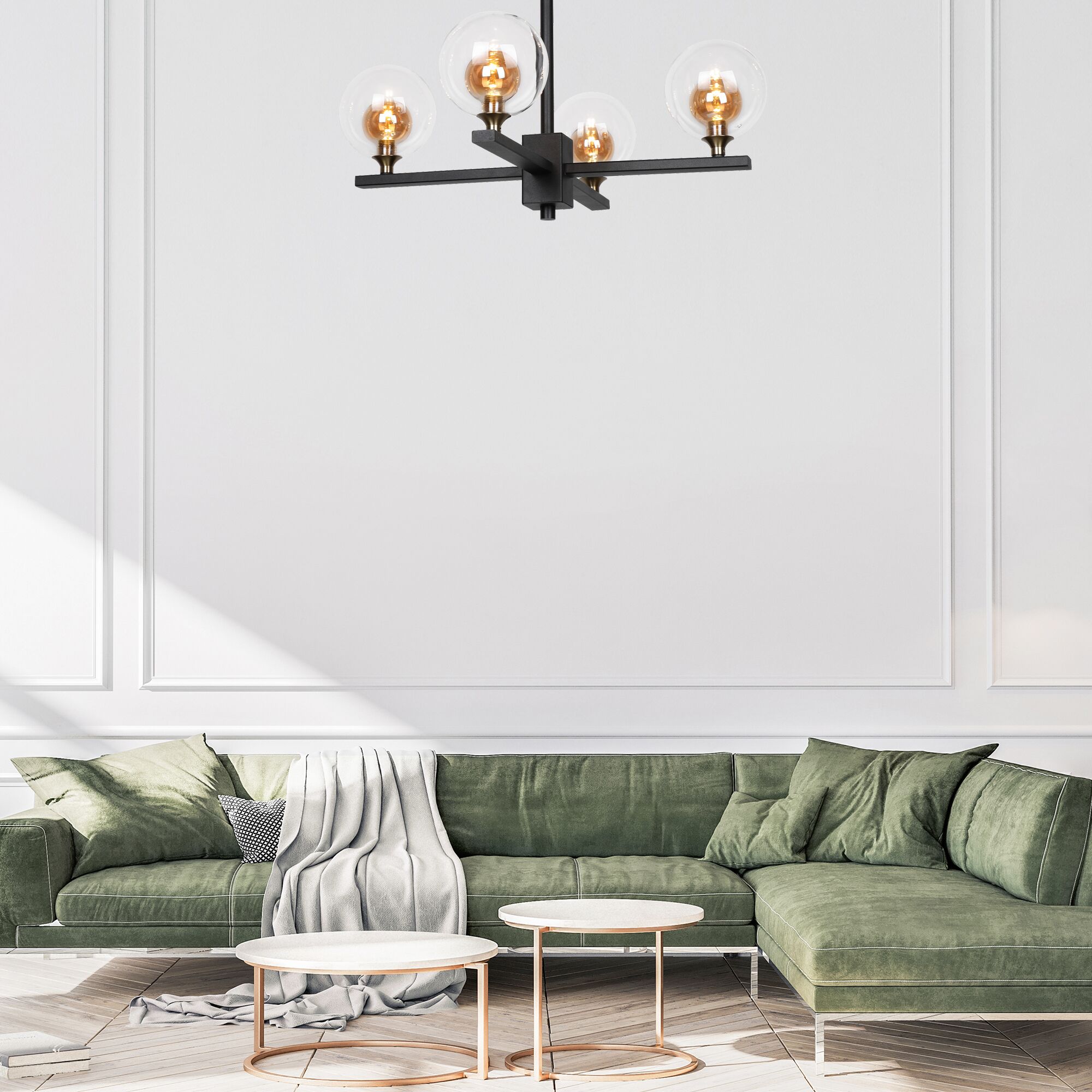 Smafan Ravenna Amber Glass Shade LED Pendnat Light shows with gentle illumination,offers an updated contemporary décor.This masterful light fixture come with four amber glass shades that will add a sparking beautiful light to your home.It shows the art of the light and the definition of beauty.Smooth modeling design gives a comfortable appearance of beauty.