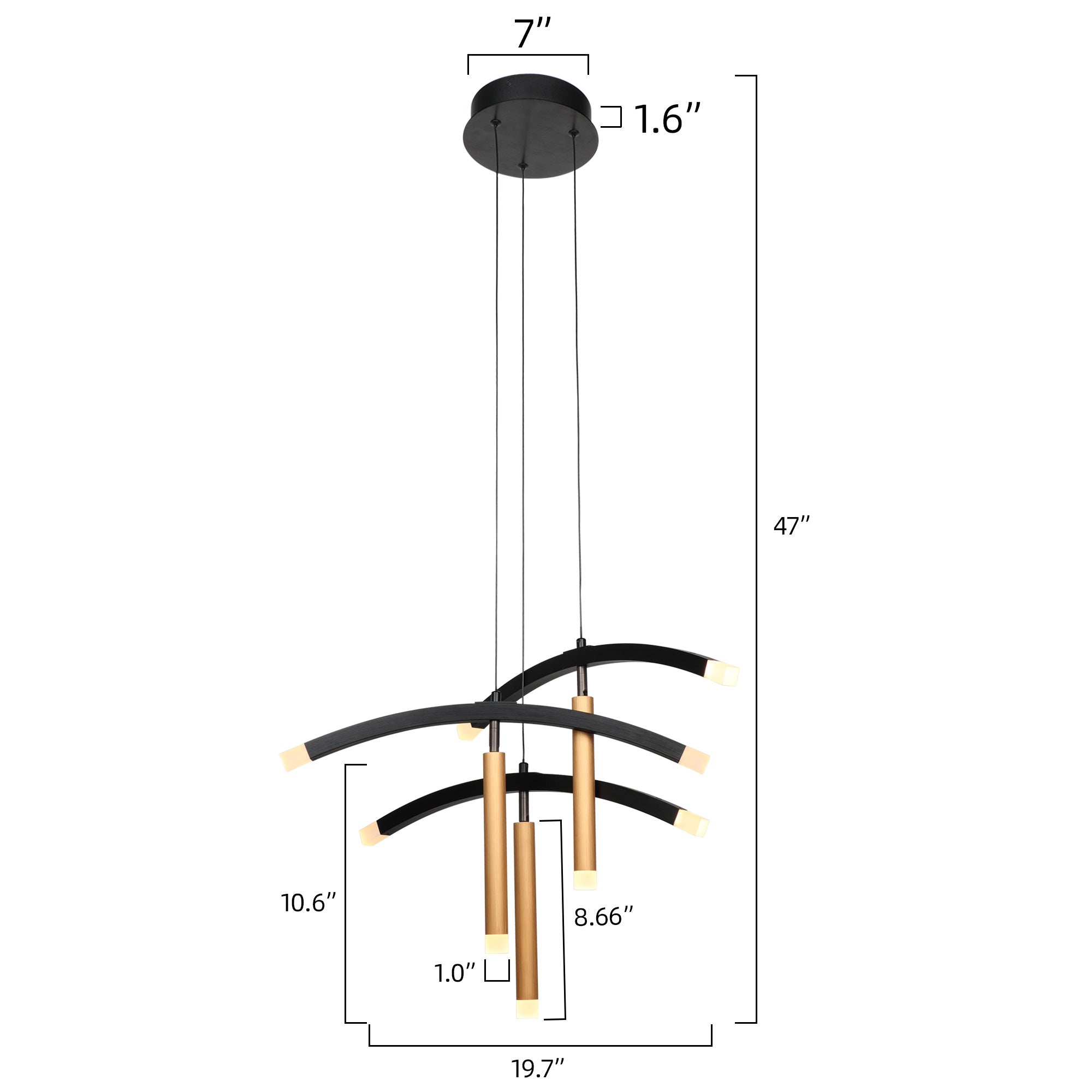 Smafan Seville Modern Decorative Unique Suspending LED Chandelier Pendant Light brings a clean and simple design.Simply streamlined-design pendant light fully demonstrates the art and beauty of simpleness.This pendant showcases a balance of materials and a stylish glow to bring some contemporary flair to its surroundings.It adopts gold and black collocation.