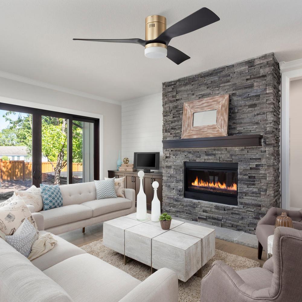 Striver Outdoor 52" Smart Ceiling Fan with LED Light Kit-Gold Case and Black Fan Blades.