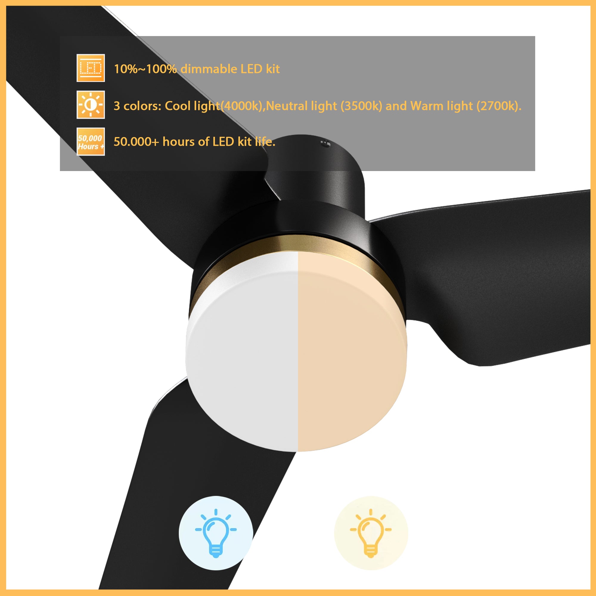 This Topeka 52" smart ceiling fan keeps your space cool, bright, and stylish. It is a soft modern masterpiece perfect for your large indoor living spaces. This Wifi smart ceiling fan is a simplicity designing with Black finish, use very strong ABS blades and has an integrated 4000K LED cool light. The fan features Remote control, Wi-Fi apps, Siri Shortcut and Voice control technology (compatible with Amazon Alexa and Google Home Assistant ) to set fan preferences.
