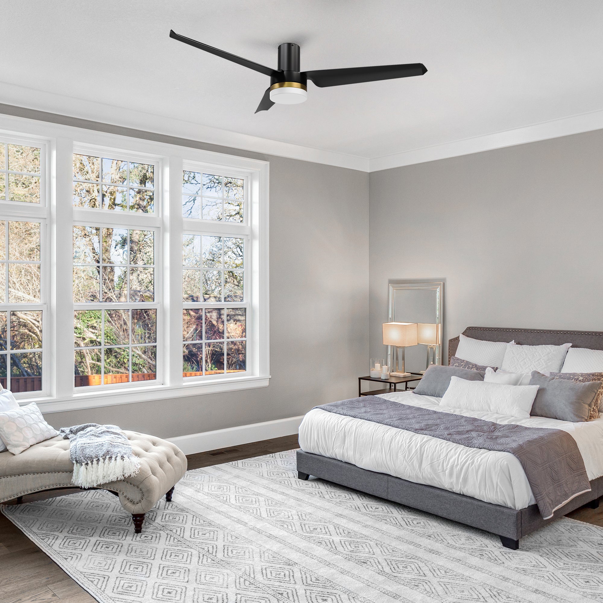 This Topeka 52" smart ceiling fan keeps your space cool, bright, and stylish. It is a soft modern masterpiece perfect for your large indoor living spaces. This Wifi smart ceiling fan is a simplicity designing with Black finish, use very strong ABS blades and has an integrated 4000K LED cool light. The fan features Remote control, Wi-Fi apps, Siri Shortcut and Voice control technology (compatible with Amazon Alexa and Google Home Assistant ) to set fan preferences.