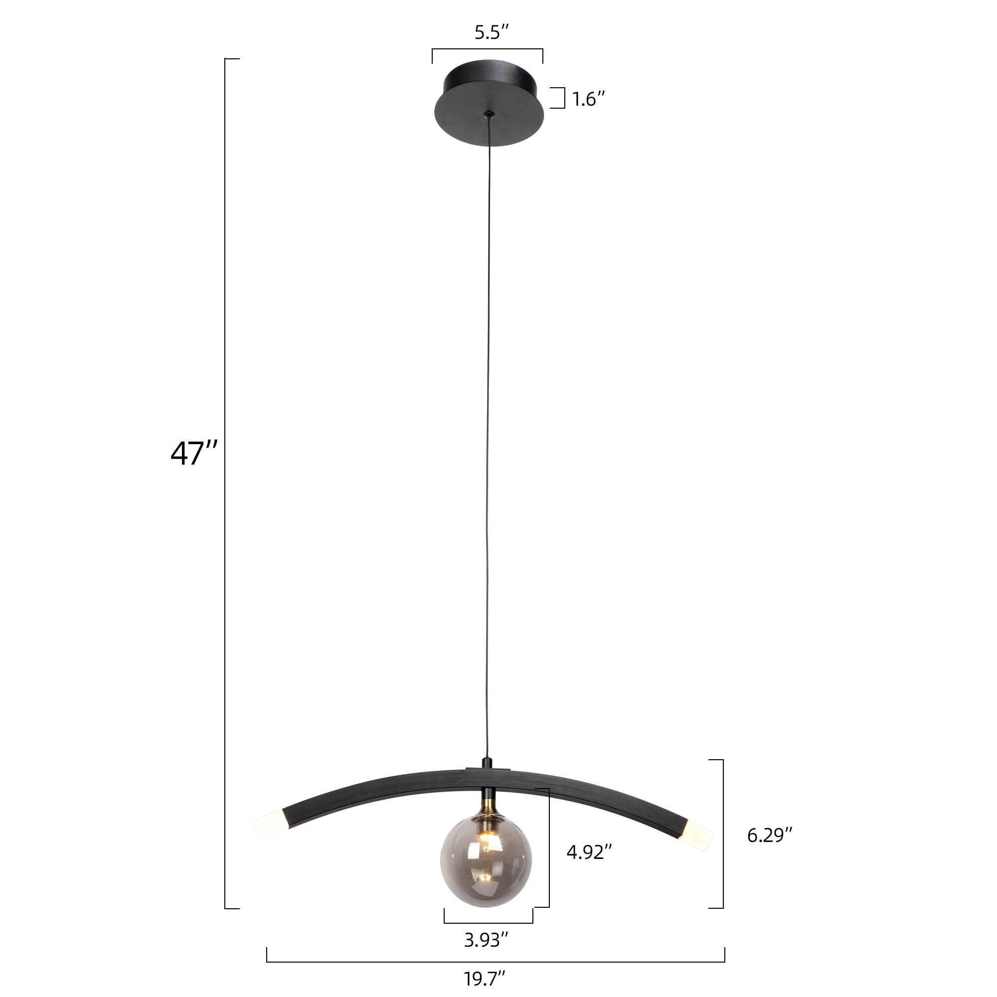 Smafan Smoky Gray Glass Shade Creative LED Pendant Light features beautiful smoky gray glass shade.Bring a touch of glamour to your space with this one-of-a-kind pendant.This one-light glass pendant light is a dramatic addition to any room,elevate your living area with the beautiful artistry of this pendant.Crafted with one smoky gray galss shade,it shows the art and the beauty of simpleness.Smoky gray glass gives people a sense of romance and mystery.