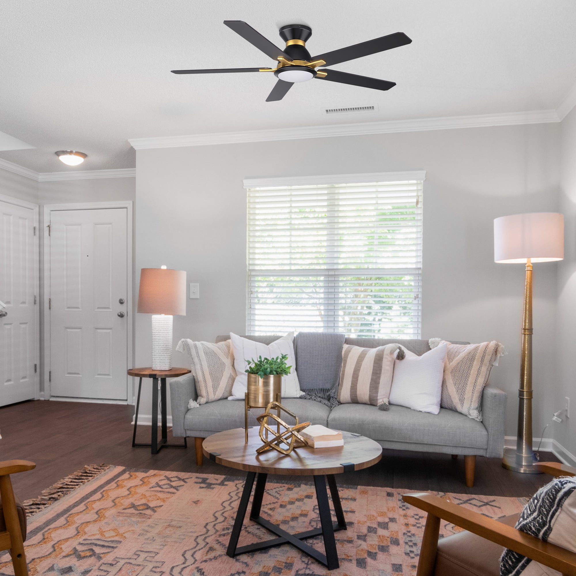 Sophistication, silence, and speed come together to create the revolutionary Byrness 52/60 inches modern ceiling fan. Equipped with the latest motor and lighting technology and designed to meet the latest design trends, the black and gold ceiling fan delivers the perfect amount of comfort and style to any space. Select from the bold black ceiling fan, ideal for eclectic rooms, or the simple white finish to complement any space with minimalist decor.