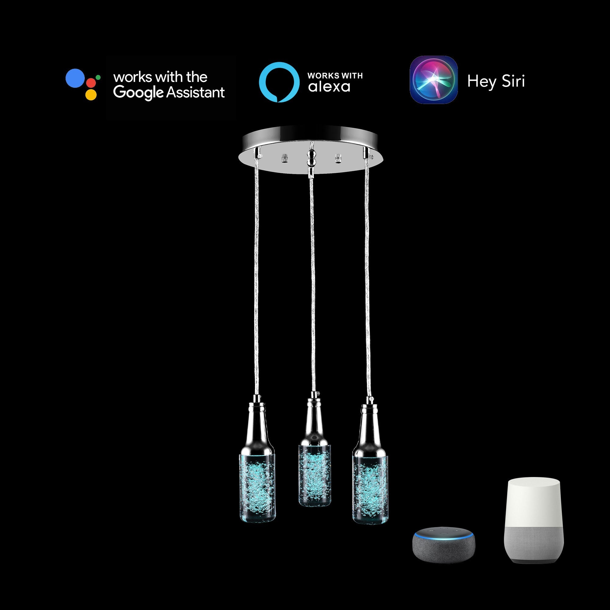 Leave the boring lighting in the past and set the tone for any occasion using the Carro Home Paton 3-Pendant Light. Designed with RGB LED, Smart technology, and modern control options, the Paton is a fun way to add style and brightness to any space in your home. Created with a trendy 3-Pendant configuration in transparent and silver, the Paton is great for open indoor areas, such as living rooms, dining rooms, and modern home offices.