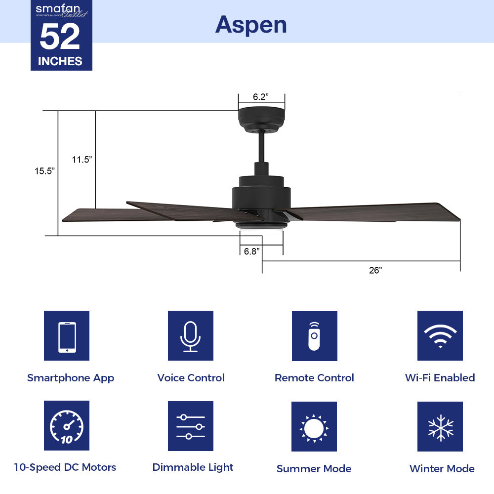 The fan blades size of Carro Aspen outdoor ceiling fan with light.