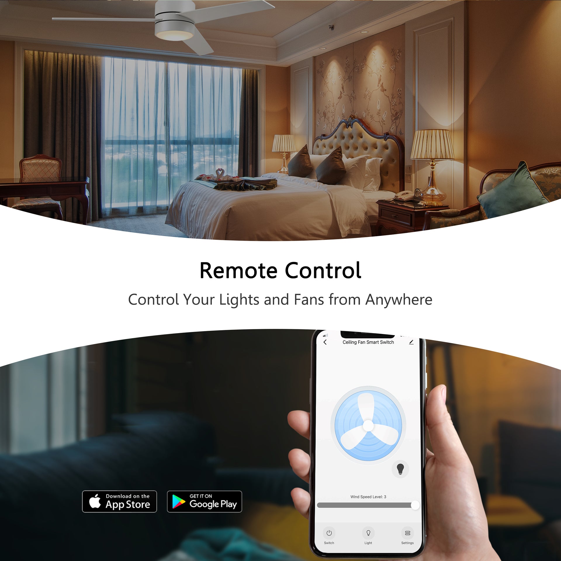 Carro Home Smart Wall Switch Controller For Ceiling Fans (3 Gang)