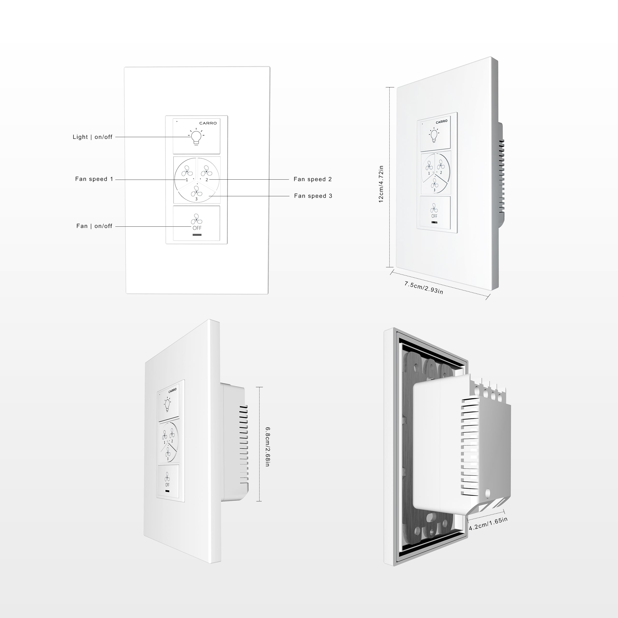 Carro Home Smart Wall Switch Controller For Ceiling Fans (1 Gang)