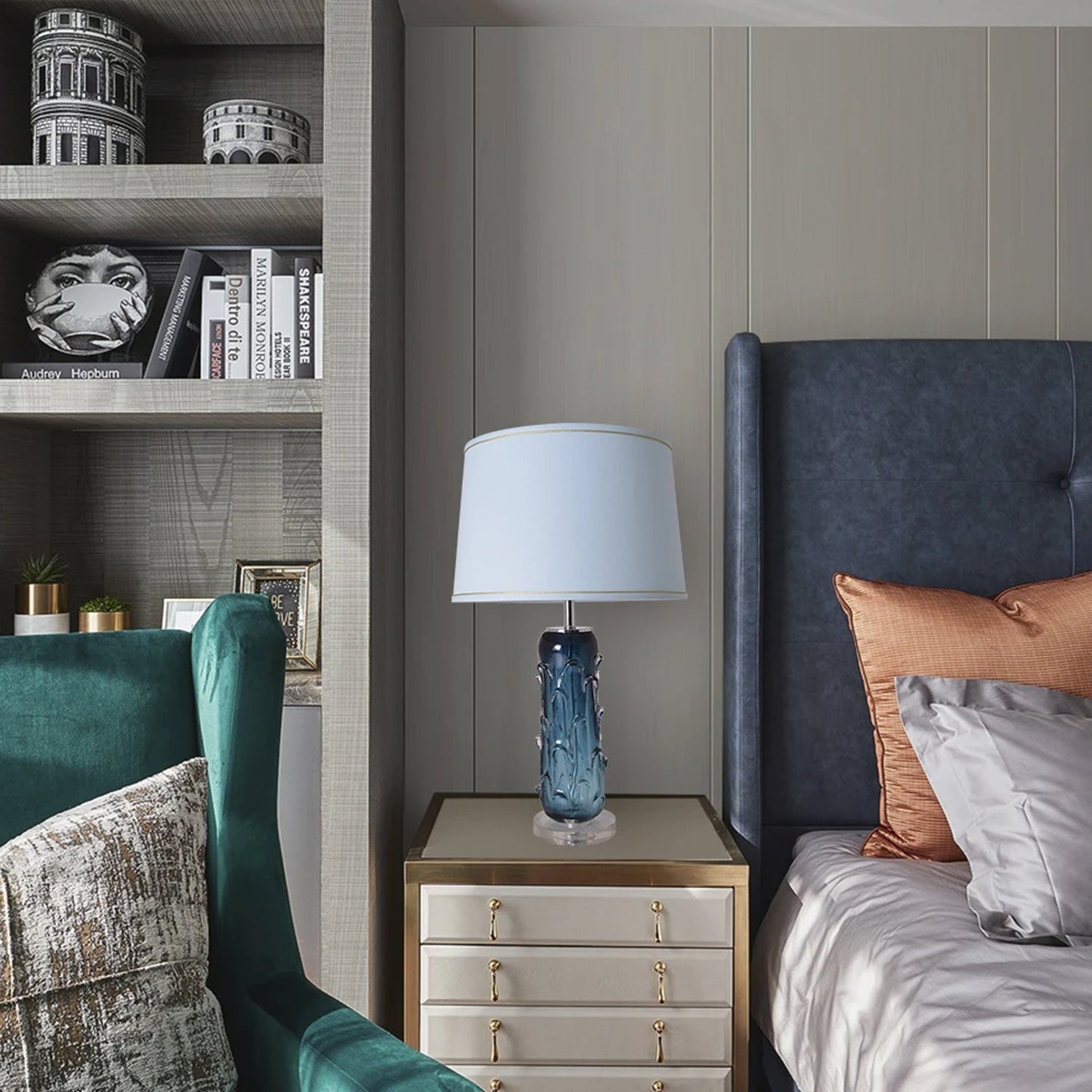 Carro Home Hyacinth Sculpted Translucent Glass Accent Table Lamp 27" - Rouge Blue/Chocolate Brown