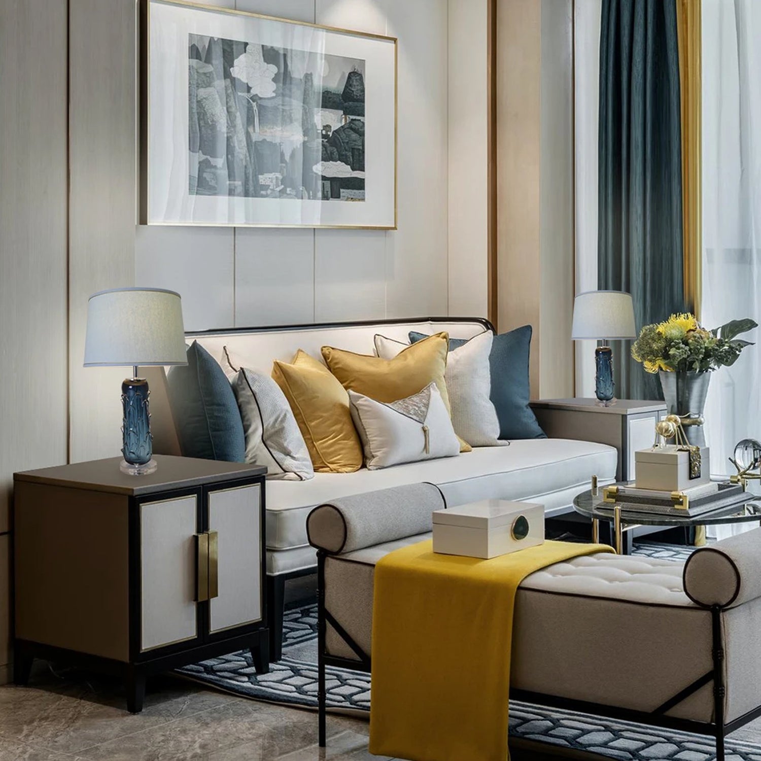 Carro Home Hyacinth Sculpted Translucent Glass Accent Table Lamp 27" - Rouge Blue/Chocolate Brown