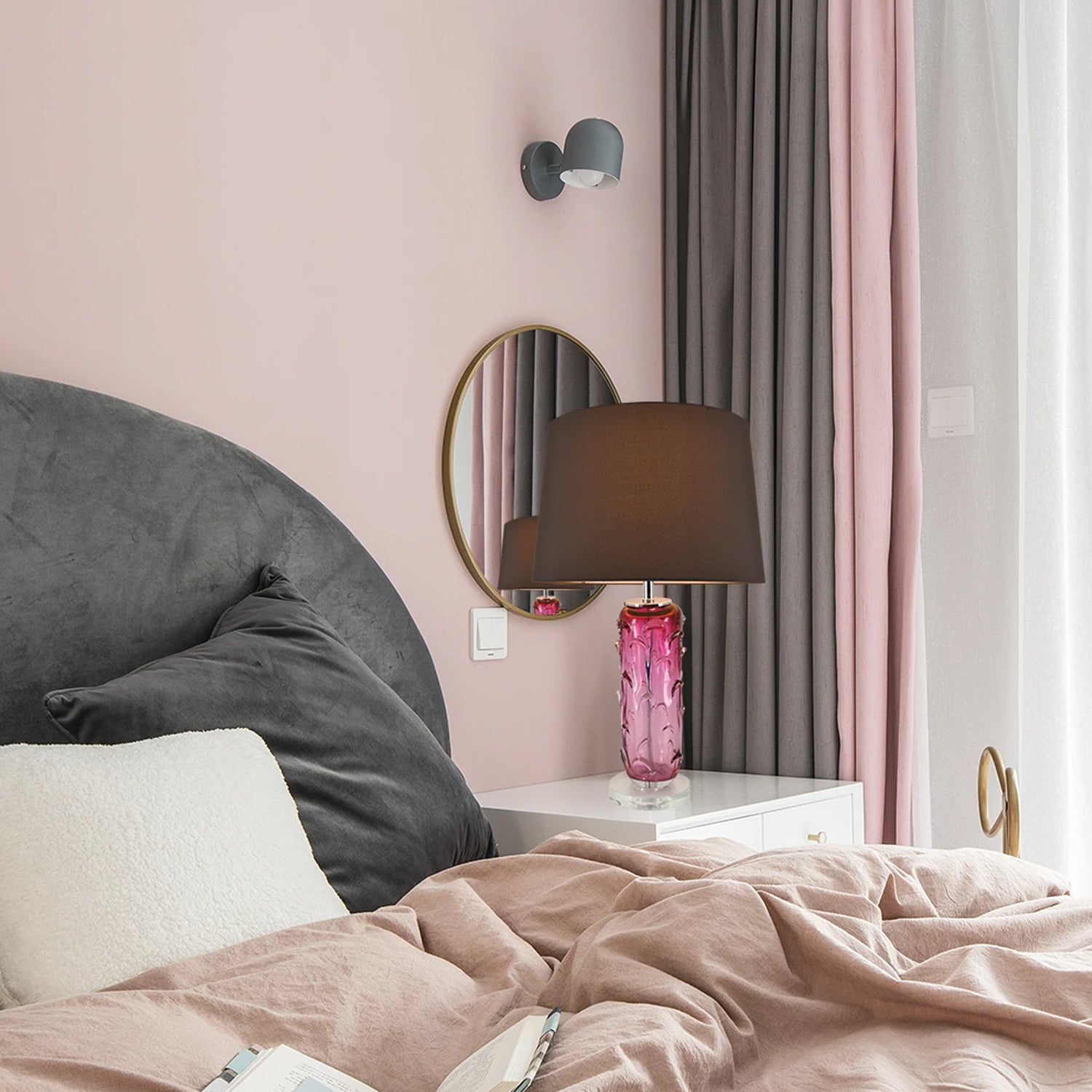 Carro Home Hyacinth Sculpted Translucent Glass Accent Table Lamp 27" - Rouge Pink/Chocolate Brown