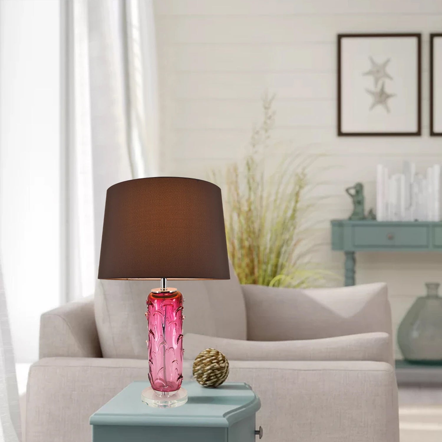 Carro Home Hyacinth Sculpted Translucent Glass Accent Table Lamp 27" - Rouge Pink/Chocolate Brown