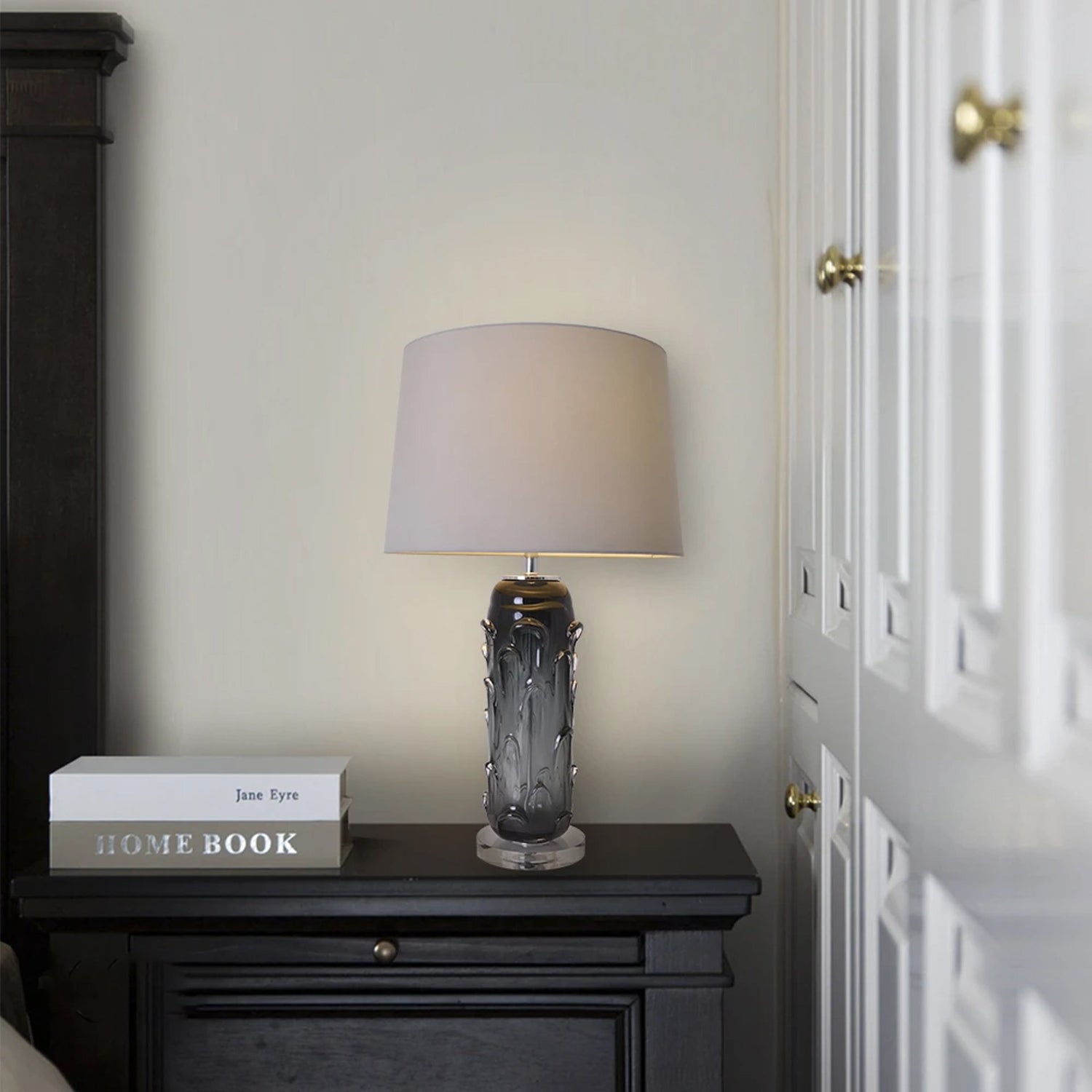 Carro Home Hyacinth Sculpted Translucent Glass Accent Table Lamp 27" - Smoke GrayChocolate Brown