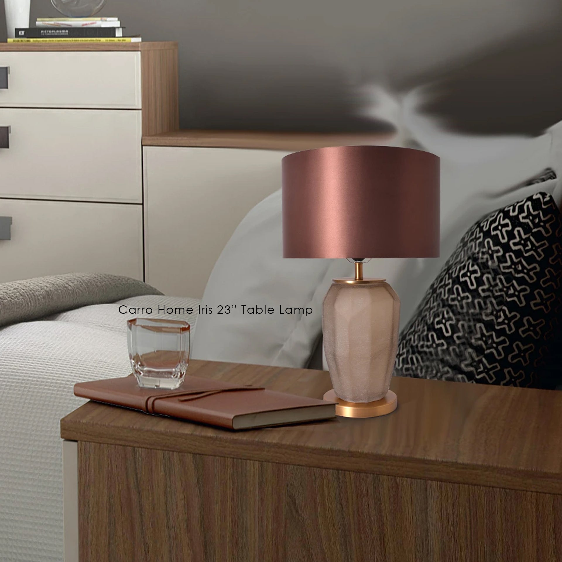 Carro Home Iris Sculpted Glass Table Lamp 23" - Spiced Apricot/Chocolate Brown
