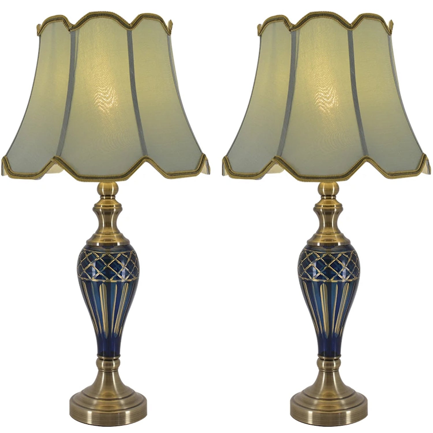 Carro Home Petunia Art Deco Fluted Glass Table Lamp 28" - Emerald Blue/Light Green (Set of 2)