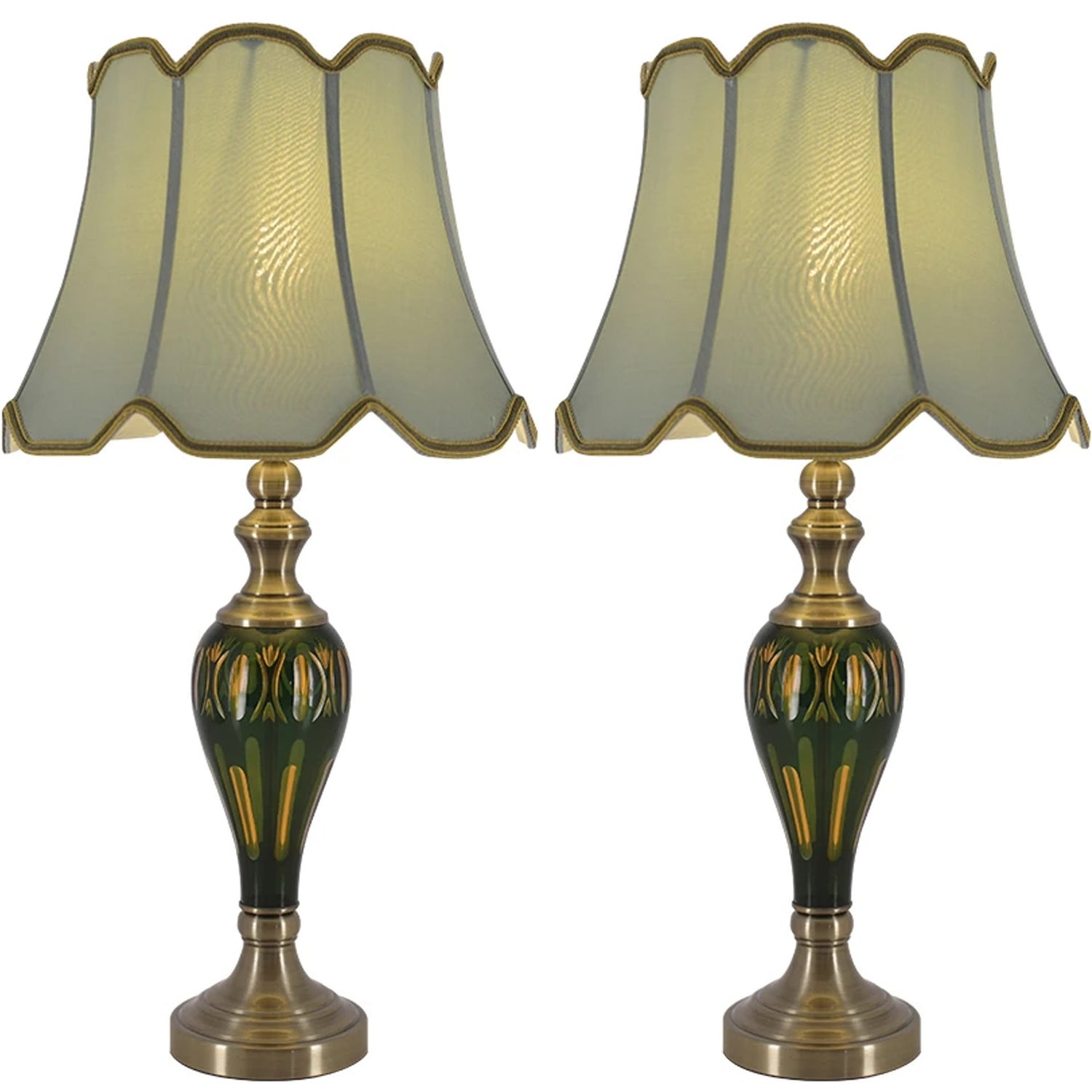 Carro Home Petunia Art Deco Fluted Glass Table Lamp 28" - Emerald Green/Light Green (Set of 2)