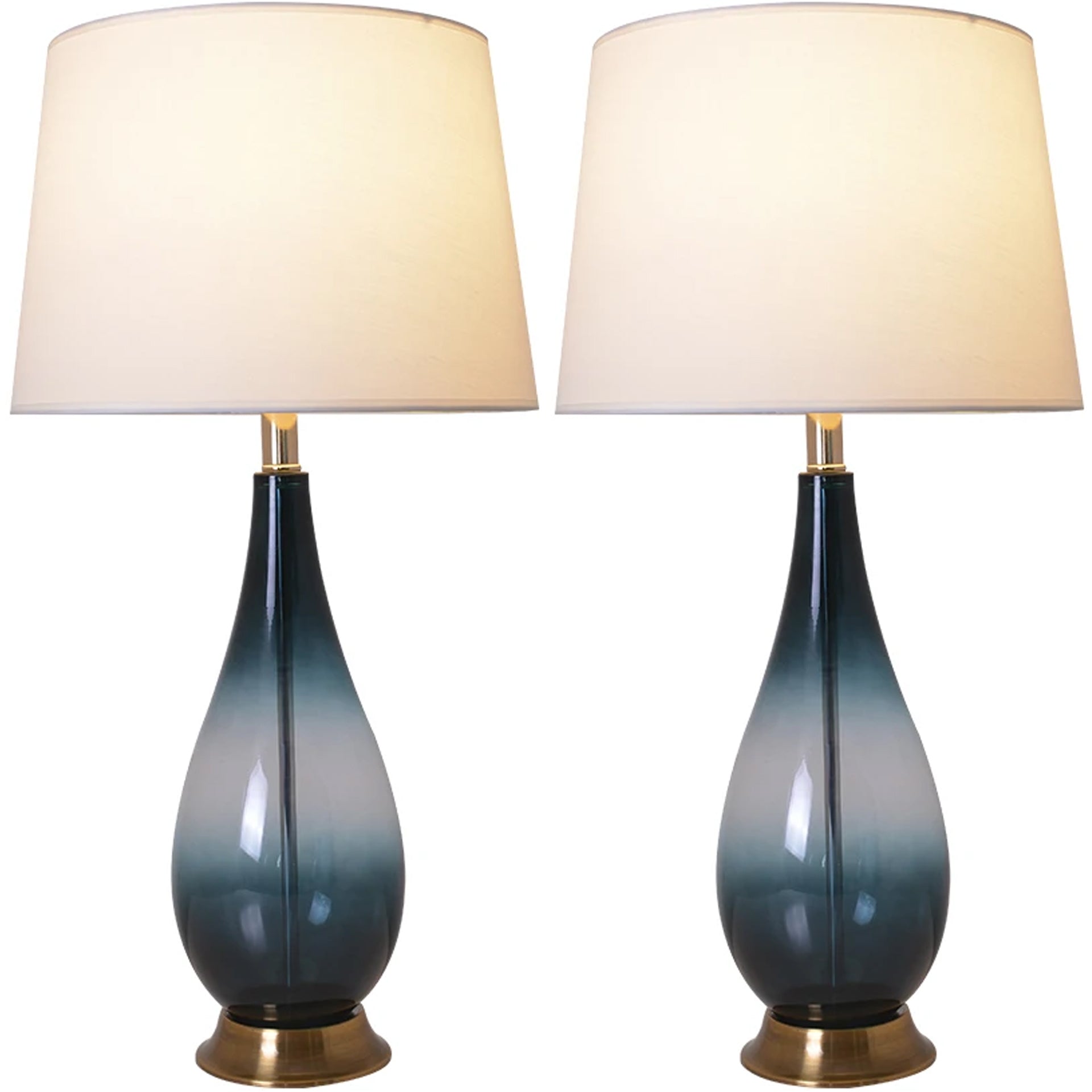 Carro Home Tulip Ombre Droplet Glass Table Lamp 28" - Deep Green Ombre/White (Set of 2)