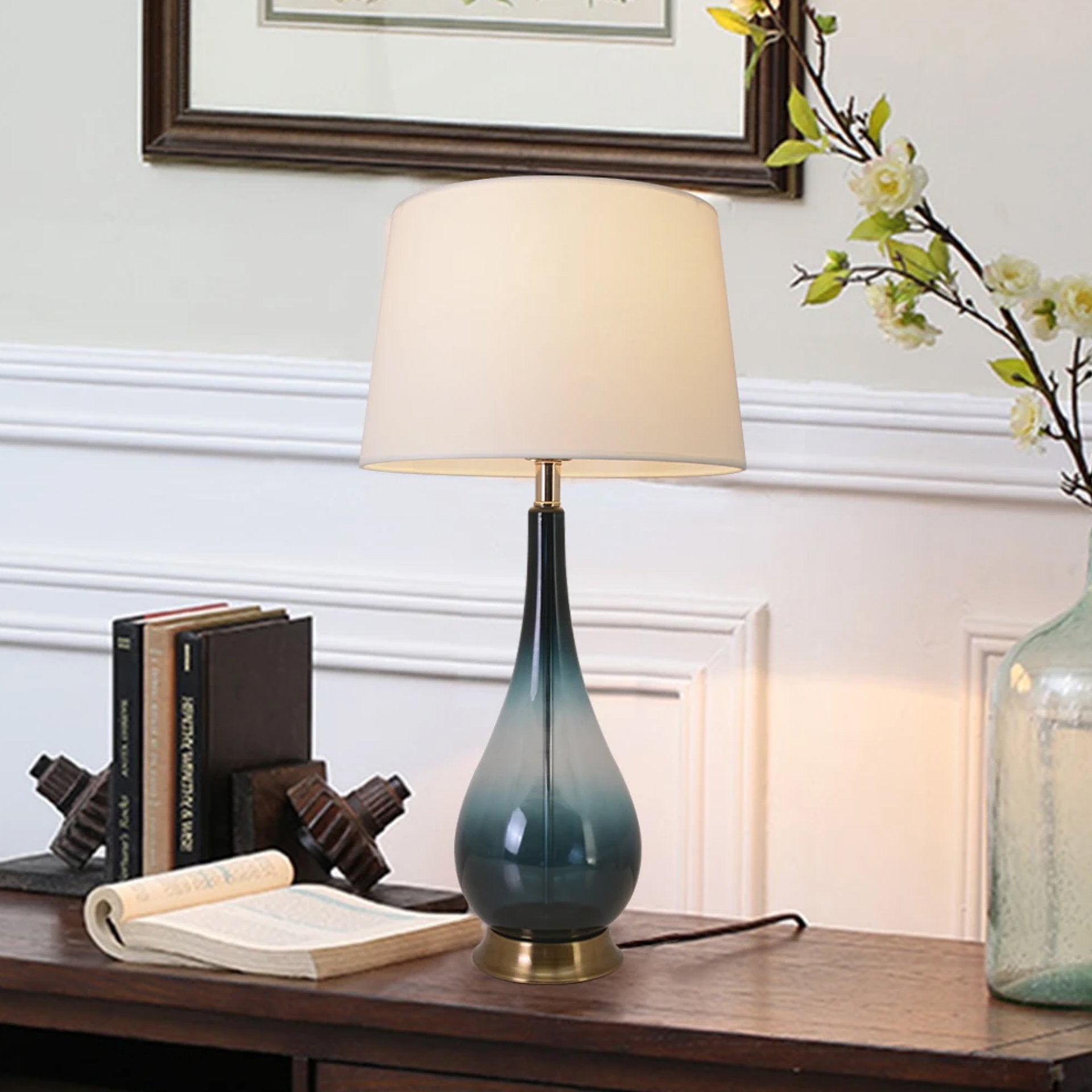 Tulip Big Translucent Ombre Glass Table Lamp 30" - Forest Green Ombre/White (Set of 2)