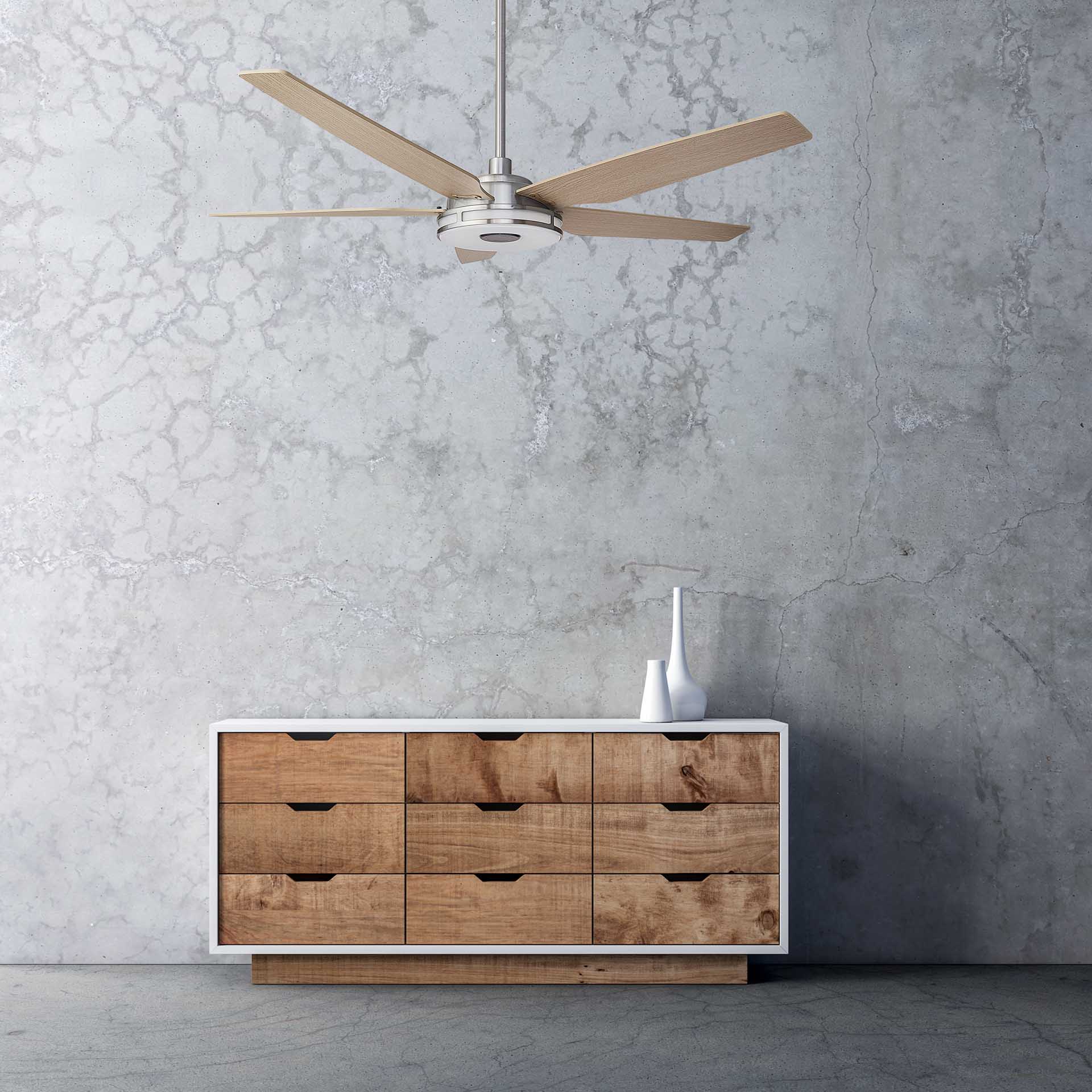 Explorer Outdoor 56" Smart Ceiling Fan with LED Light Kit-Silver case and wood grain fan blades