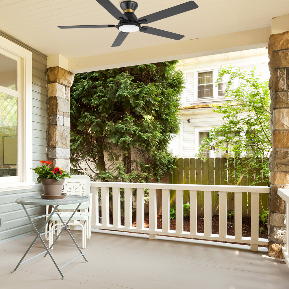 This smafan Essex outdoor ceiling fan in black with smart and 10-speed control is the perfect solution for any outdoor living space.