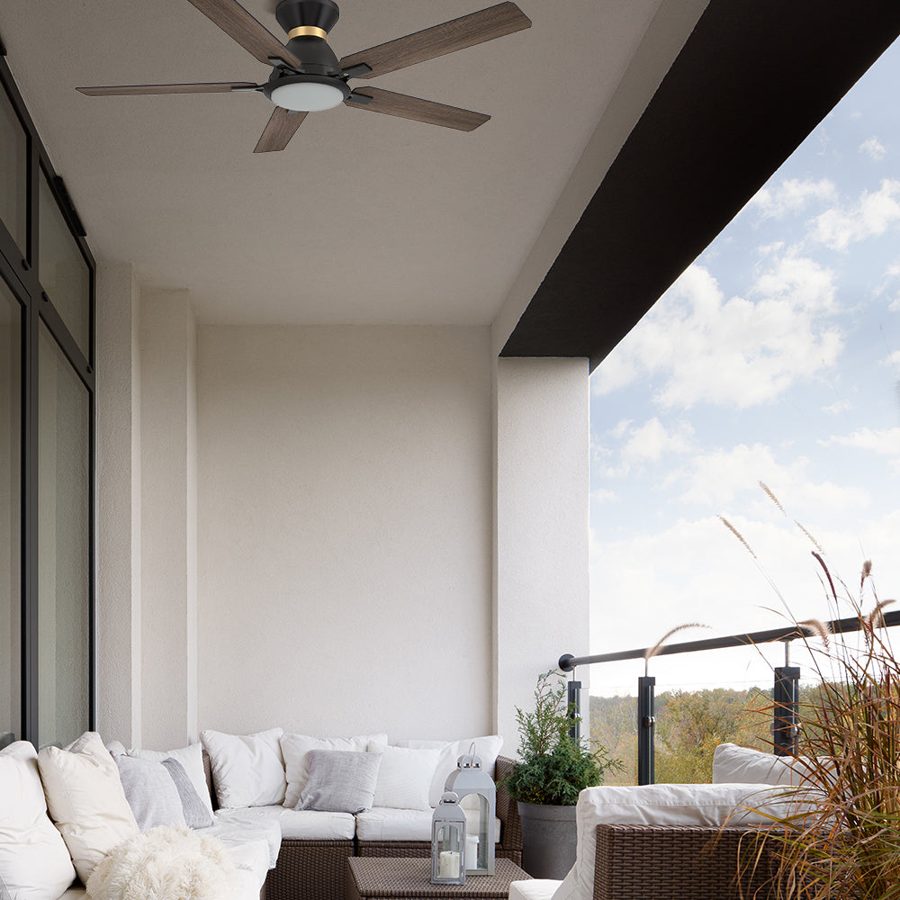 This smafan Essex outdoor ceiling fan in dark-wood with smart and 10-speed control is the perfect solution for any outdoor living space.