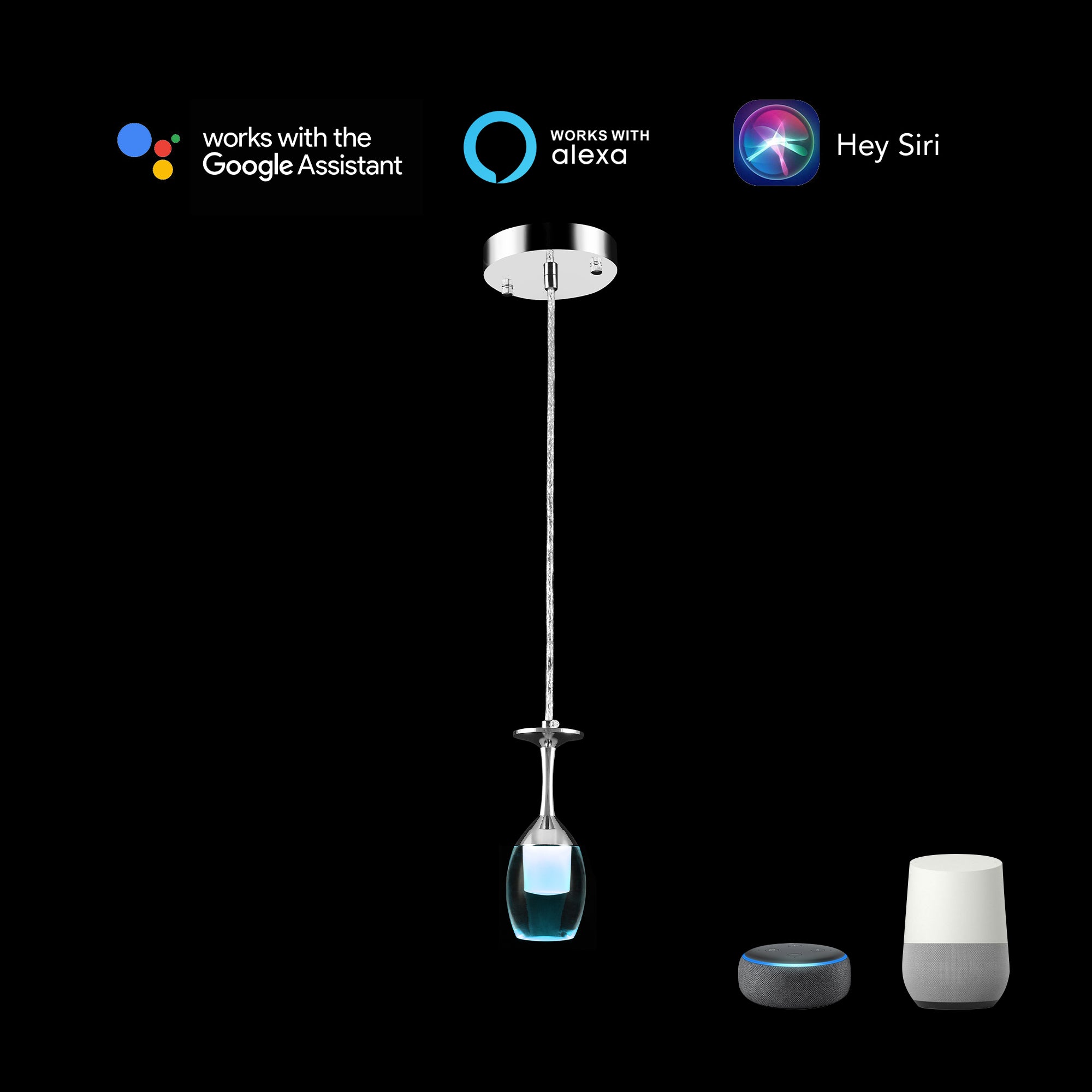 It brings fun light that can be used in every occasion. The pendant light features Wi-Fi apps, Siri Shortcut and Voice control technology (compatible with Amazon Alexa and Google Home Assistant) to set the pendant light dimmable and RGB multicolor. This pendant light can satisfy not only the various color lighting effect settings, but also the more dim color variations that slowly change. The light colors are vivid and bright and dimmable.