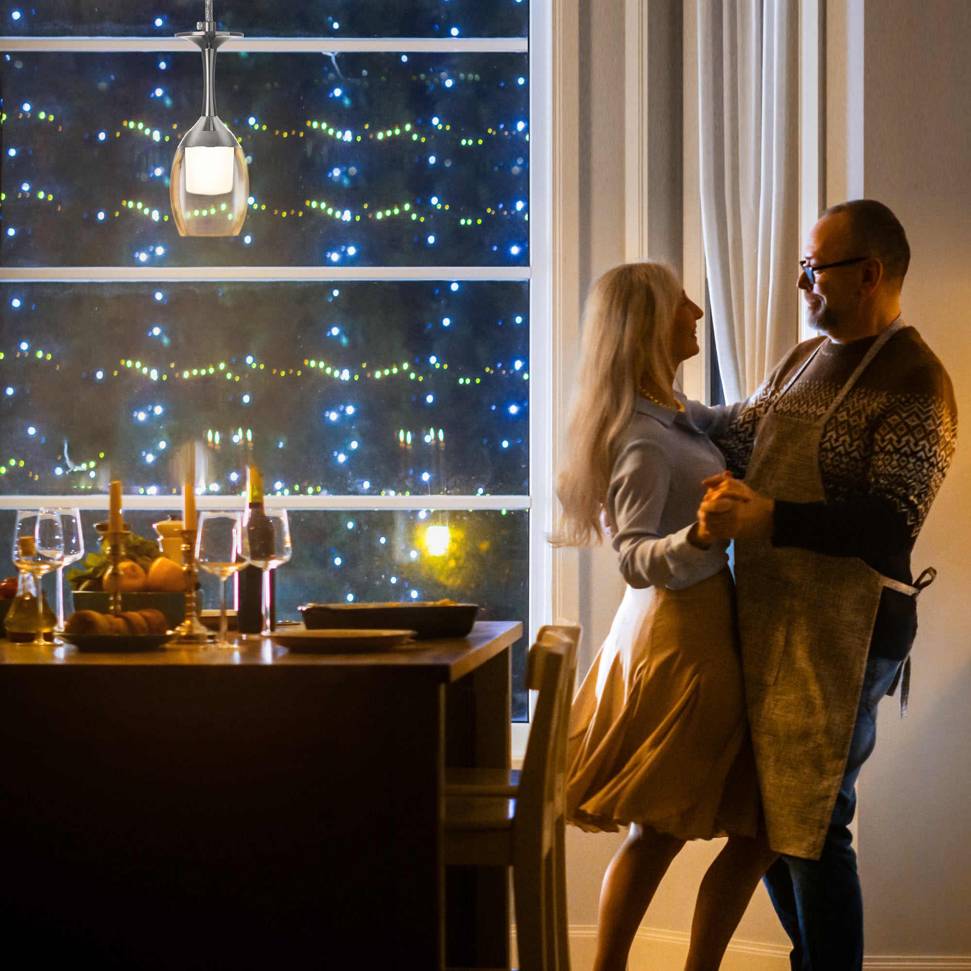 It brings fun light that can be used in every occasion. The pendant light features Wi-Fi apps, Siri Shortcut and Voice control technology (compatible with Amazon Alexa and Google Home Assistant) to set the pendant light dimmable and RGB multicolor. This pendant light can satisfy not only the various color lighting effect settings, but also the more dim color variations that slowly change. The light colors are vivid and bright and dimmable.