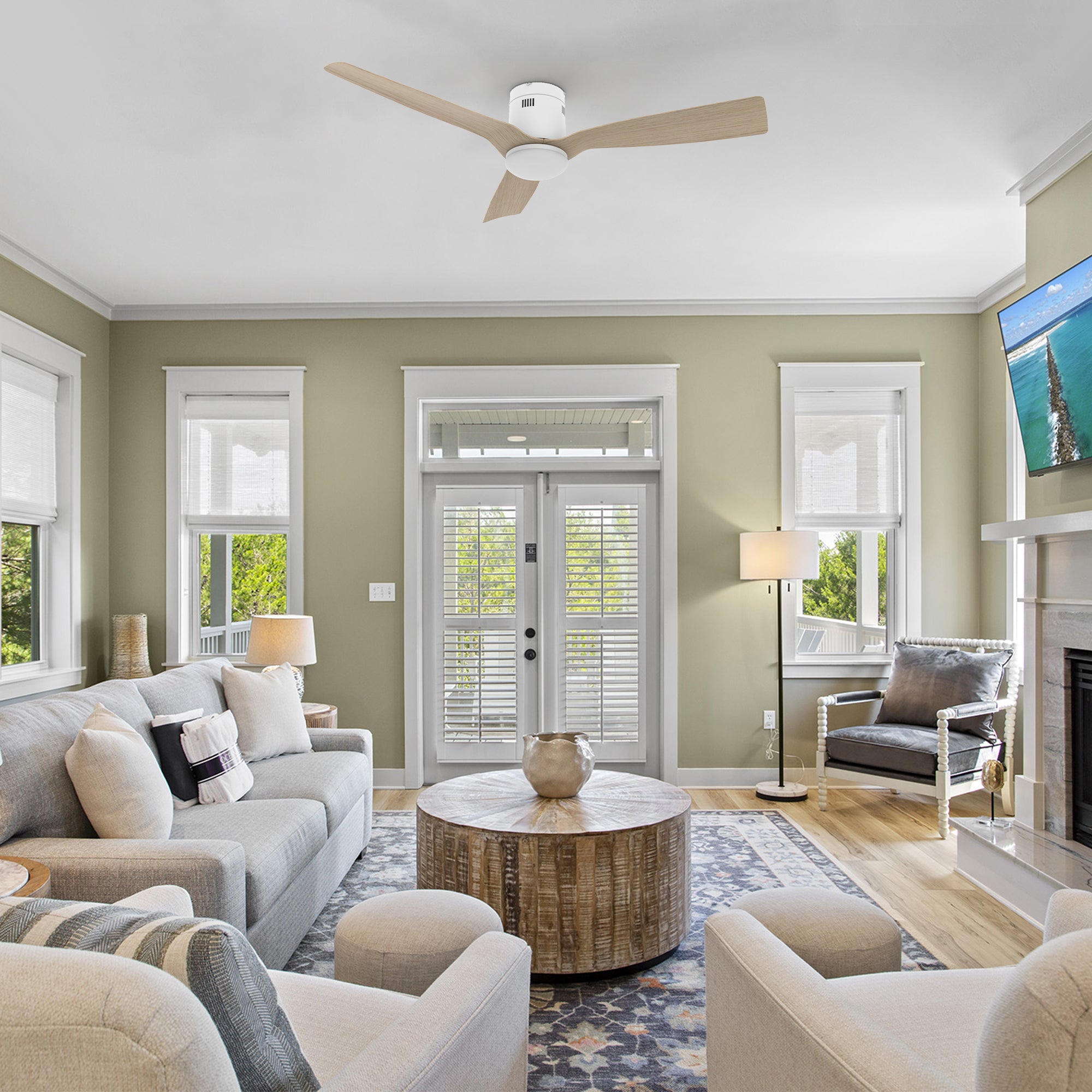 This Elite 52" 3 blades outdoor ceiling fan with LED light can be mounted in covered porch, with modern design and smart features.