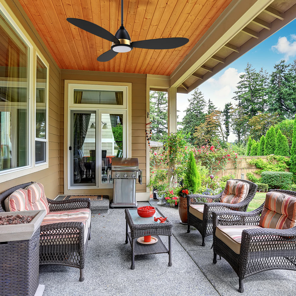 Experience powerful and 10-speed adjustable airflow with this Fayette outdoor ceiling fan with 3 blades, modern design and smart home features integrated.