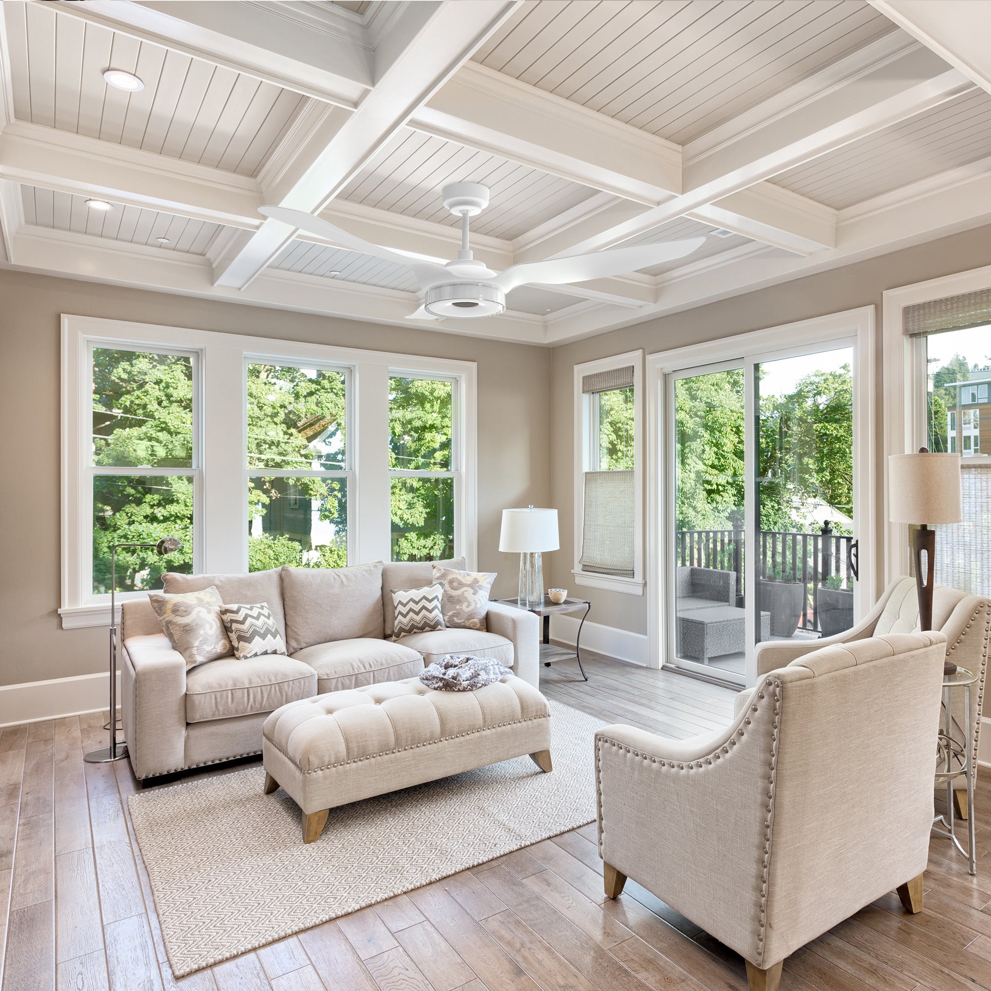 Icebreaker 60‘’ smart fan delivers high and energy-efficient airflow in a sleek design. With dimmable integrated LED, 10-speed whisper-quiet DC motor, available remote, phone app, and voice integration control, and airfoils in classic white, Icebreaker helps you enjoy your better life.