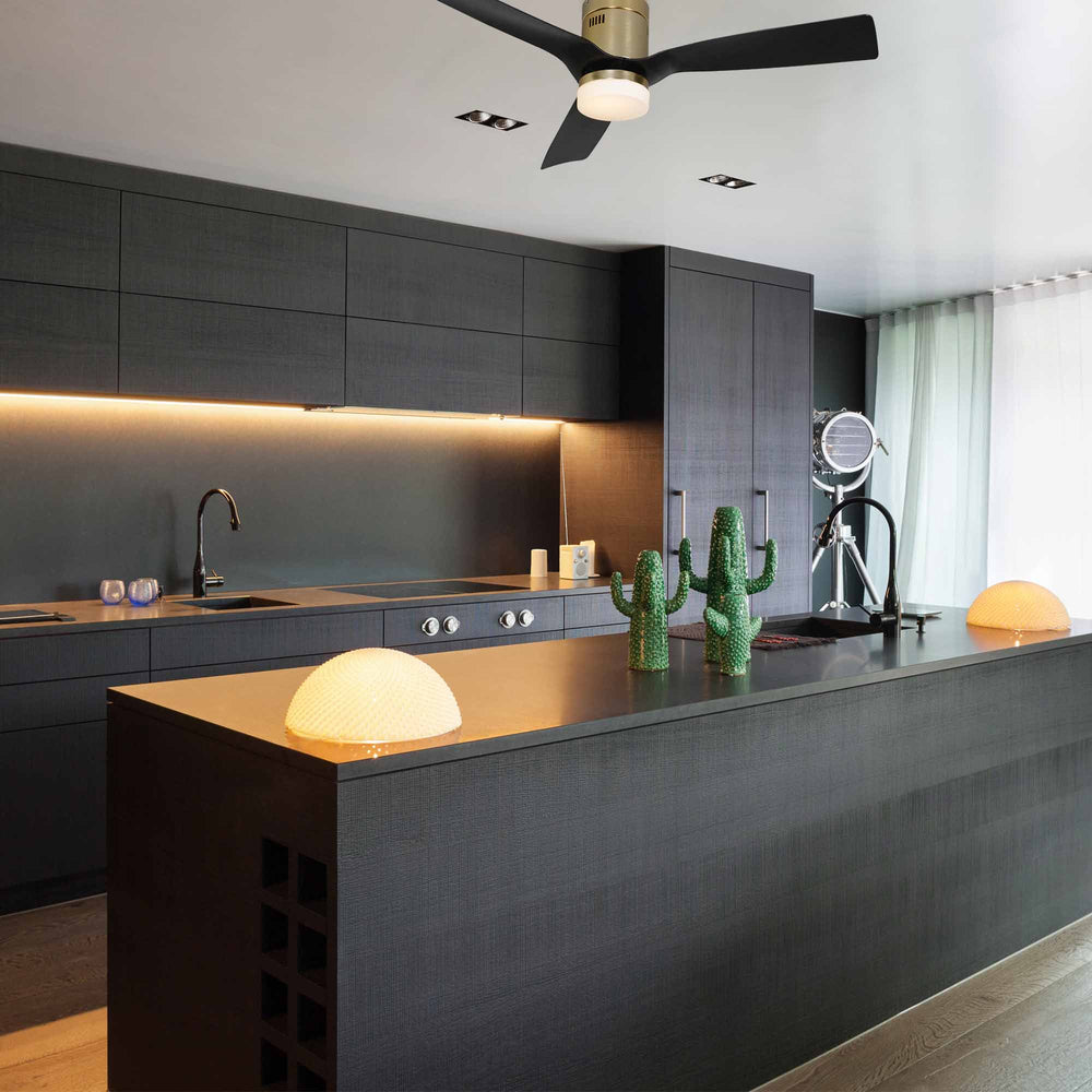 Striver Outdoor 52" Smart Ceiling Fan with LED Light Kit-Gold Case and Black Fan Blades.