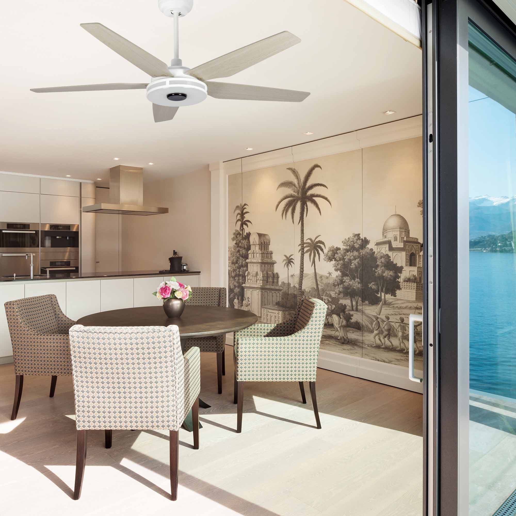 Explorer Outdoor 52" Smart Ceiling Fan with LED Light Kit in dinning room,kitchen and living room.