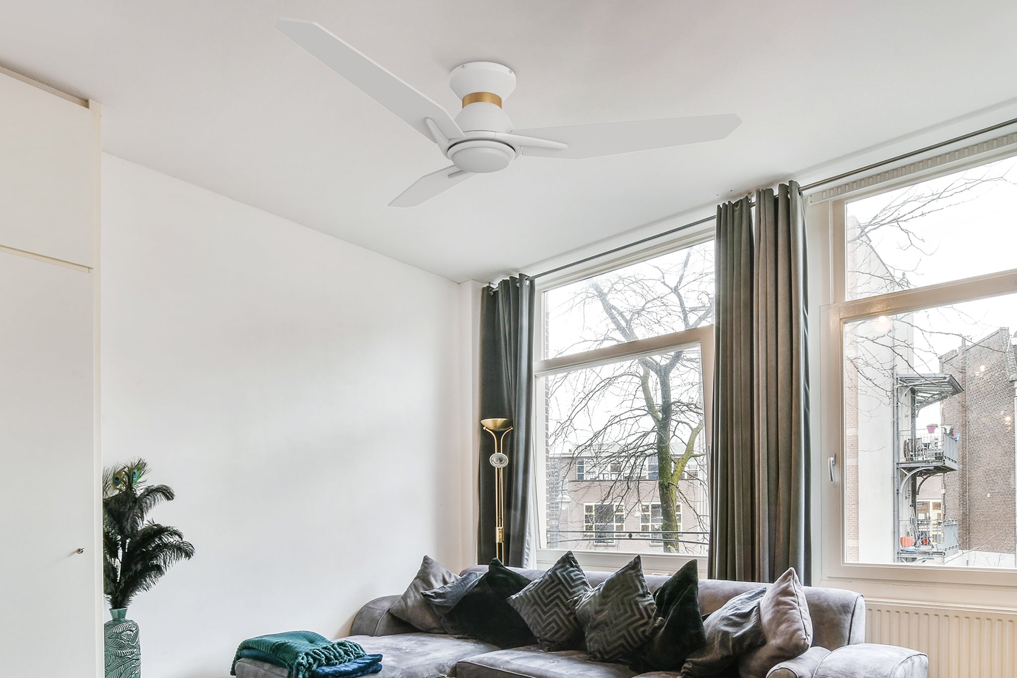 Brooks Outdoor Flush Mount Smart Ceiling Fan with Light and Remote