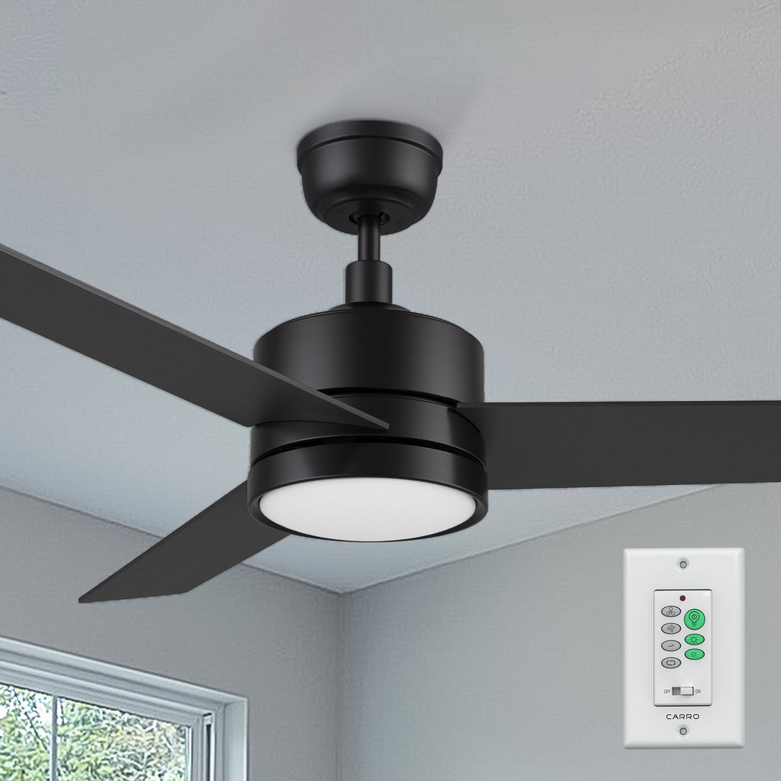 52 inch Louy ceiling fan with LED lights and wall switch control.