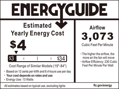 52 inch energy efficient ceiling fans  guide label 