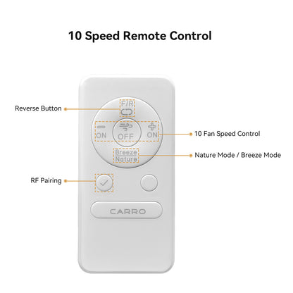 56 inch ceiling fan with 10-speed remote control, allowing to choose summer and winter mode. 
