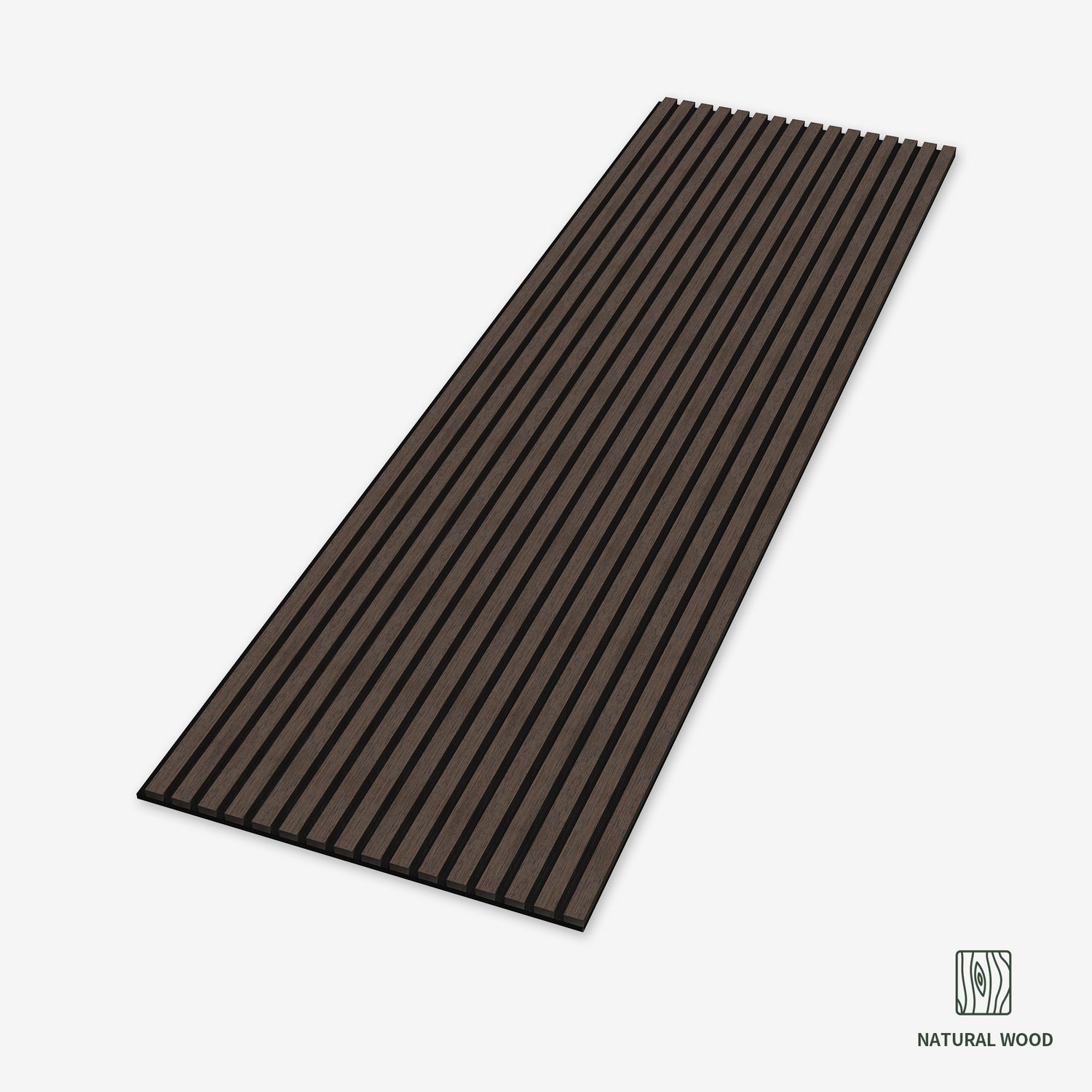 American Smoked Walnut Acoustic Slat Wood Wall Panel – a natural wood panel featuring vertical smoked walnut slats with black felt backing, designed to enhance both sound absorption and modern interior aesthetics.