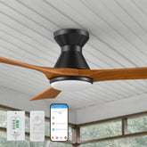 Carro Antrim 52 inch smart ceiling fan with light, remote, and wall switch, designs with black finish, use elegant solid wood blades and has an integrated 4000K LED daylight. 