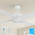 Carro Smafan Rossendale 52-inch ceiling fan in modern white with four sleek blades, integrated LED light, and included remote and wall switch for convenient control. 