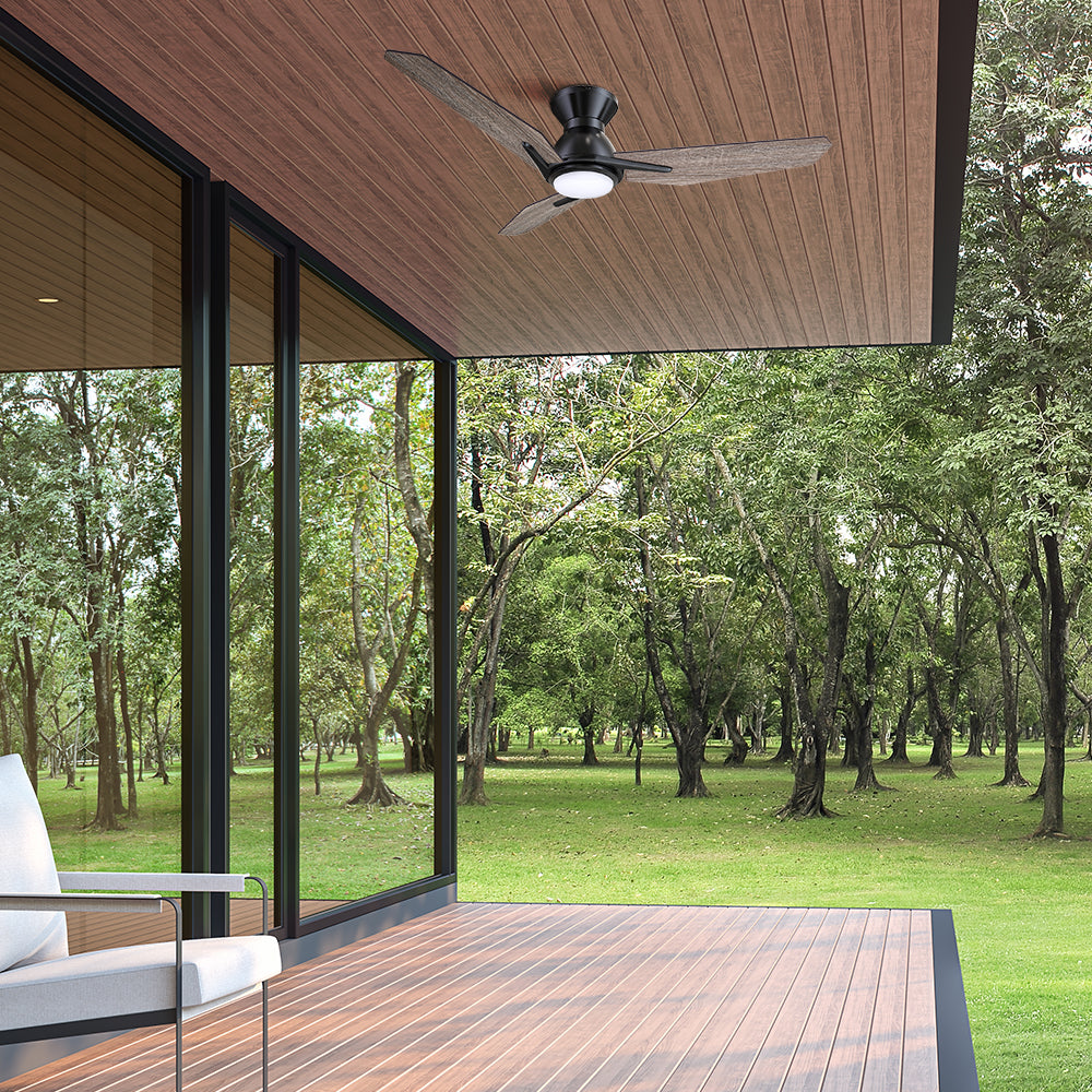Stay comfortable all the time with this 44 inch flush mounted outdoor ceiling fan with wood color in your living outdoor space, featuring a reversible and quiet 10-speed DC motor. #color_Wood