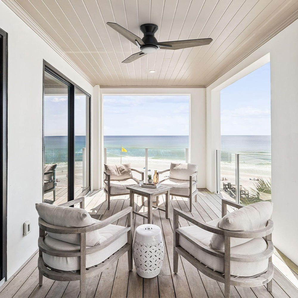 Stay comfortable all the time with this 44 inch flush mounted outdoor ceiling fan with wood color in your living outdoor space, featuring a reversible and quiet 10-speed DC motor. 